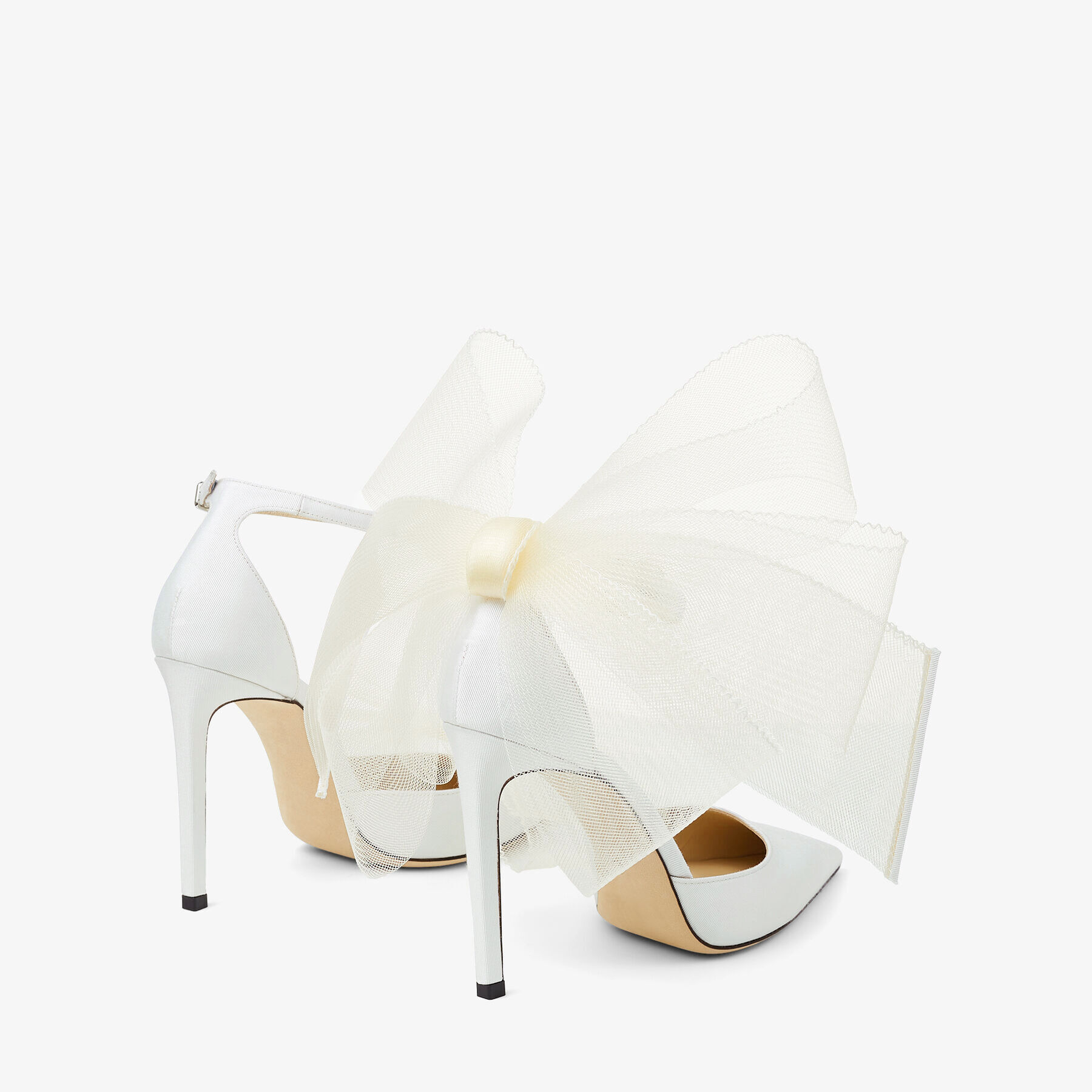 JIMMY CHOO の靴♪ ★ AVERLY Asymmetric Grosgrain ★ 100mm Latte Pumps with Asymmetric Grosgrain Mesh Fascinator Bows