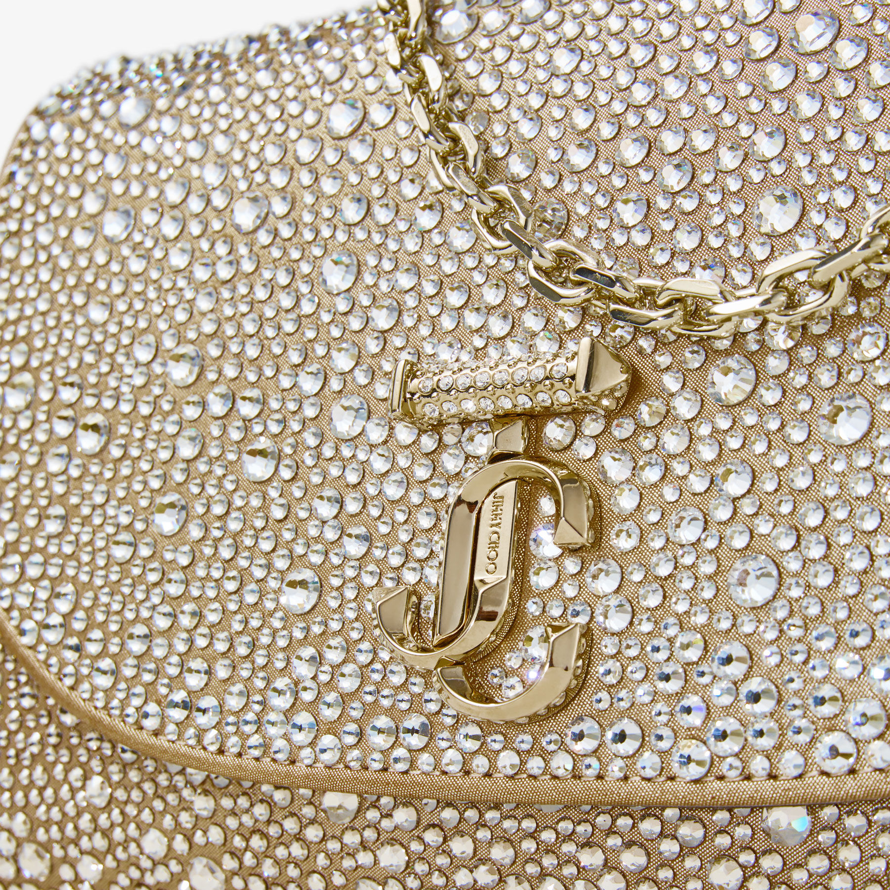 Curve Clutch | Gold Shimmer Suede Clutch Bag with Hotfix Crystals