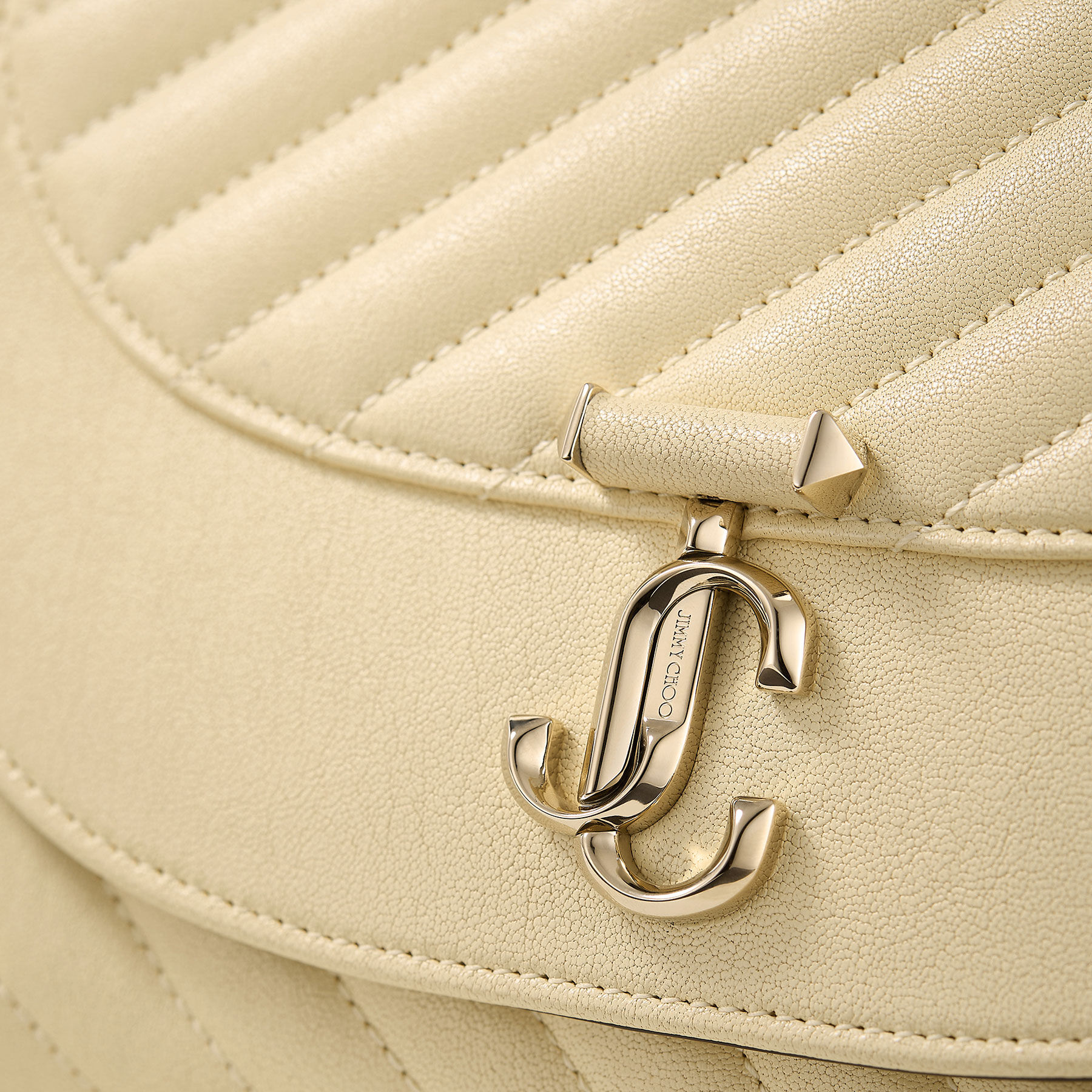 Curve Clutch | Buttermilk Quilted Biker Leather Clutch | JIMMY CHOO