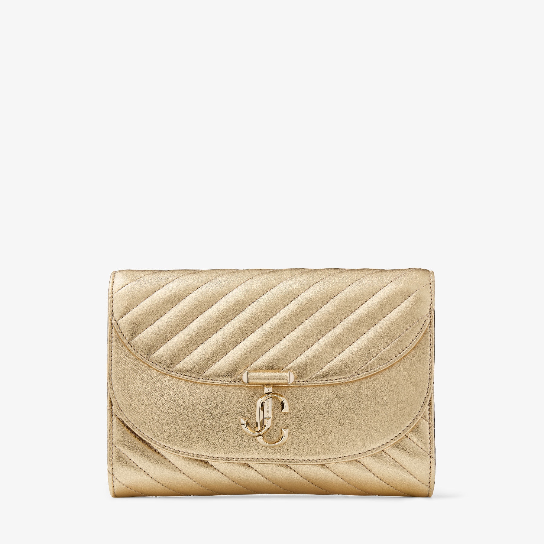 Curve Clutch | Shiny Gold Quilted Metallic Leather Clutch with