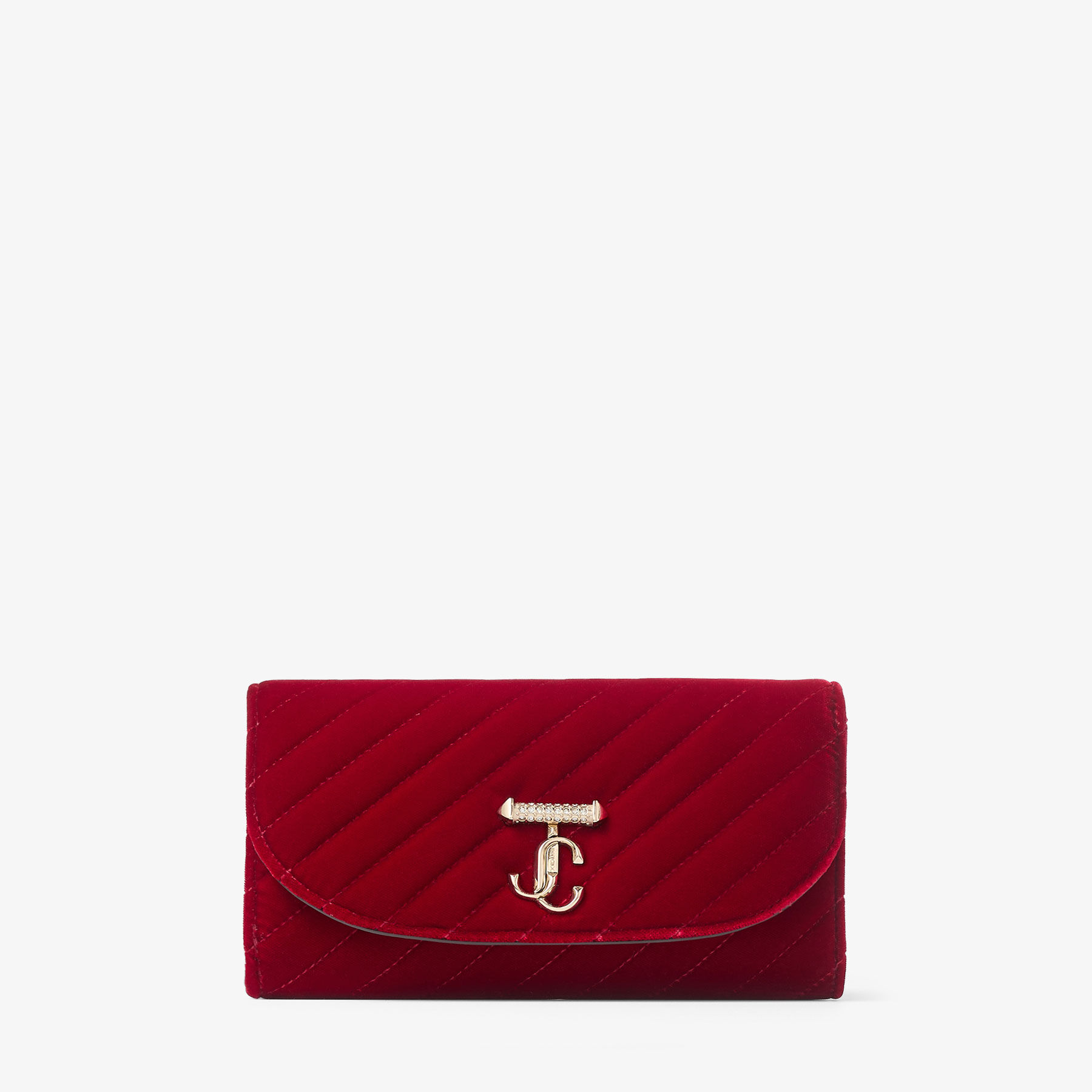 Curve Wallet With Chain | Ruby Red Quilted Velvet Clutch Bag with