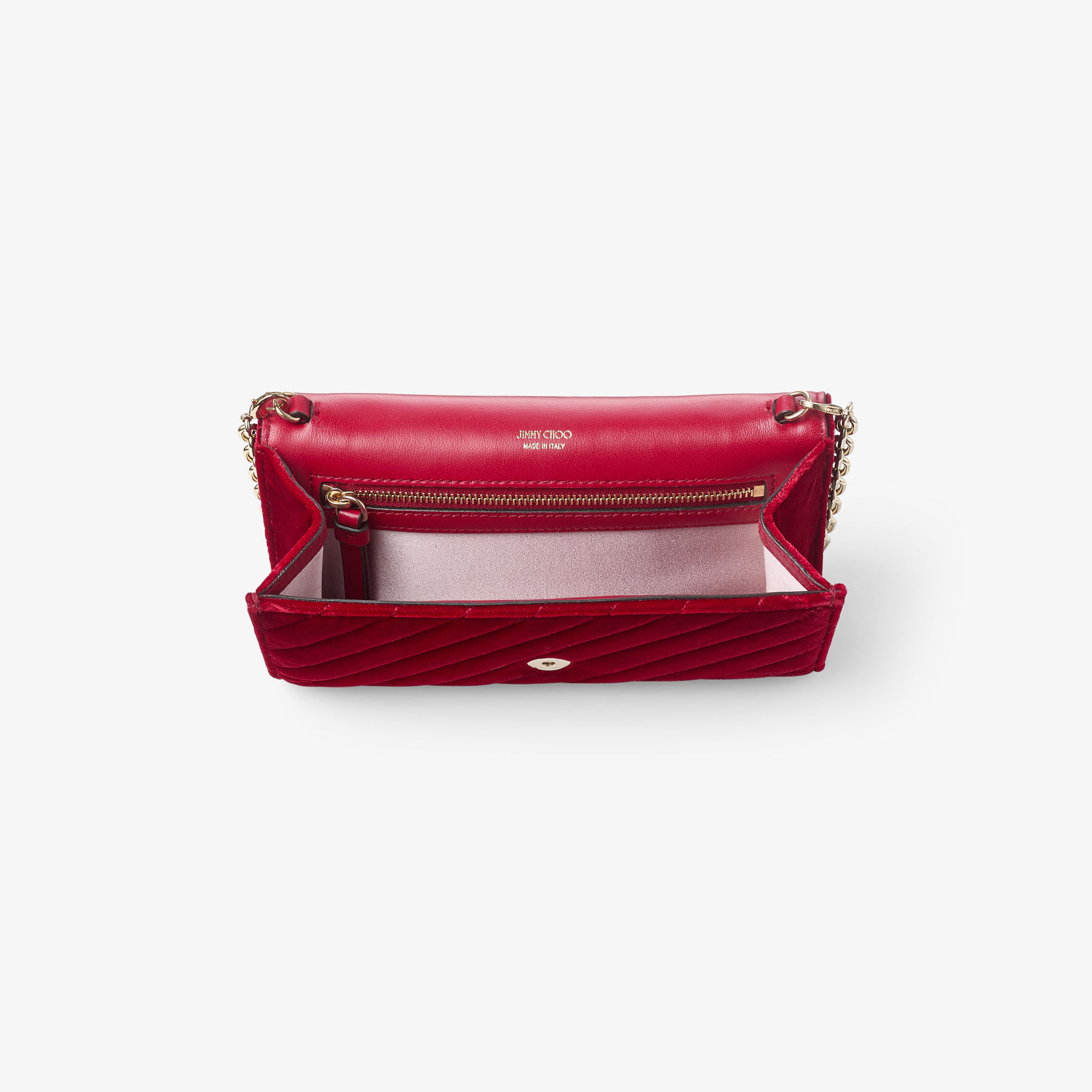 Curve Wallet With Chain | Ruby Red Quilted Velvet Clutch Bag with 