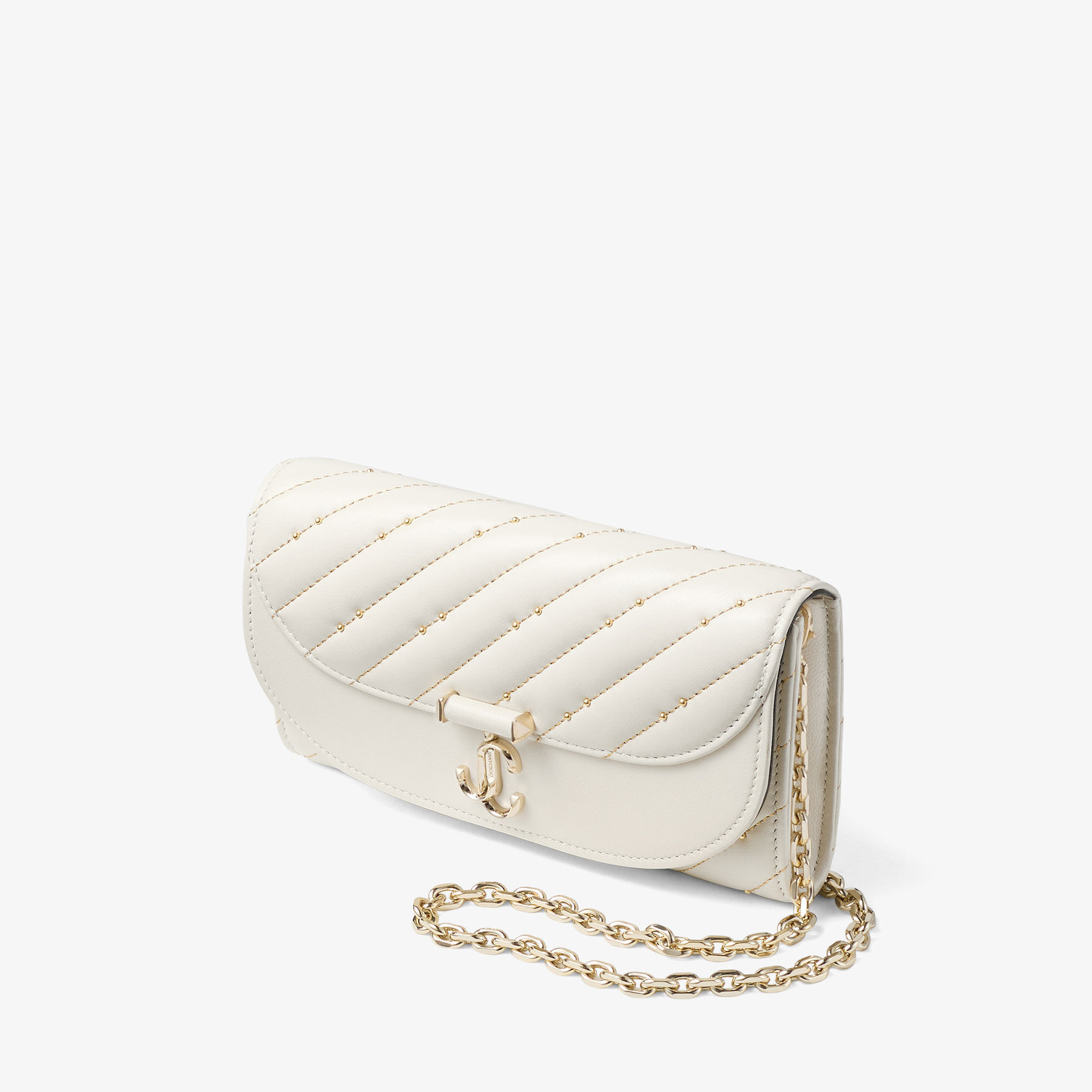 Avenue Curve Wallet With Chain | Latte Quilted Nappa Leather