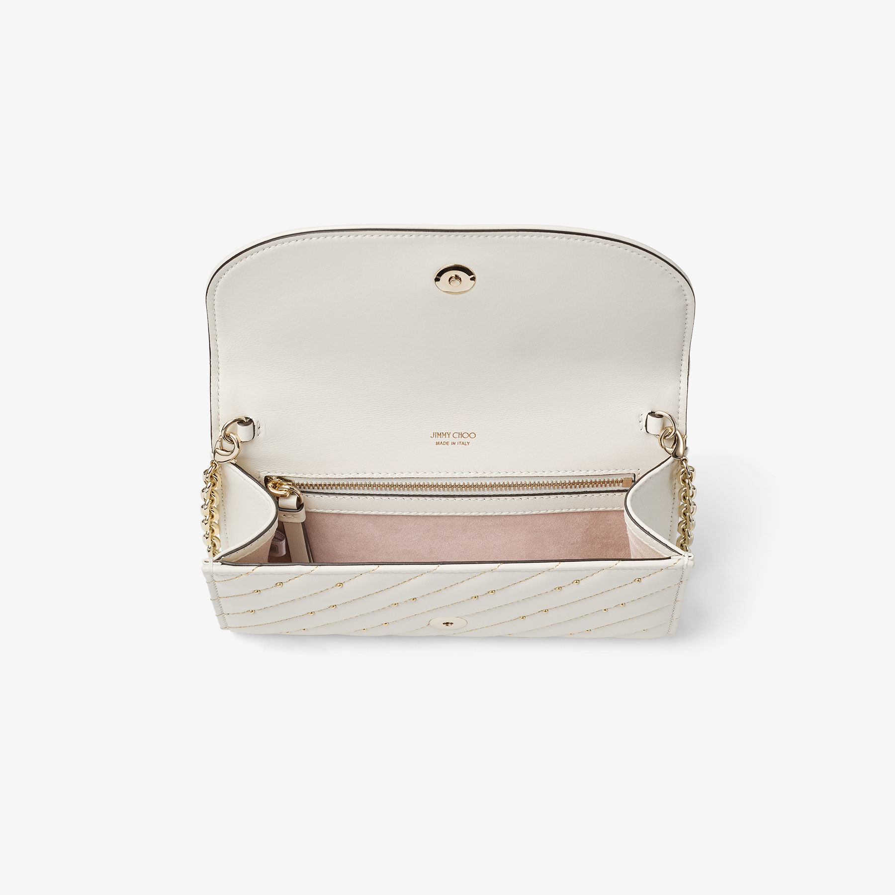 Avenue Curve Wallet With Chain | Latte Quilted Nappa Leather