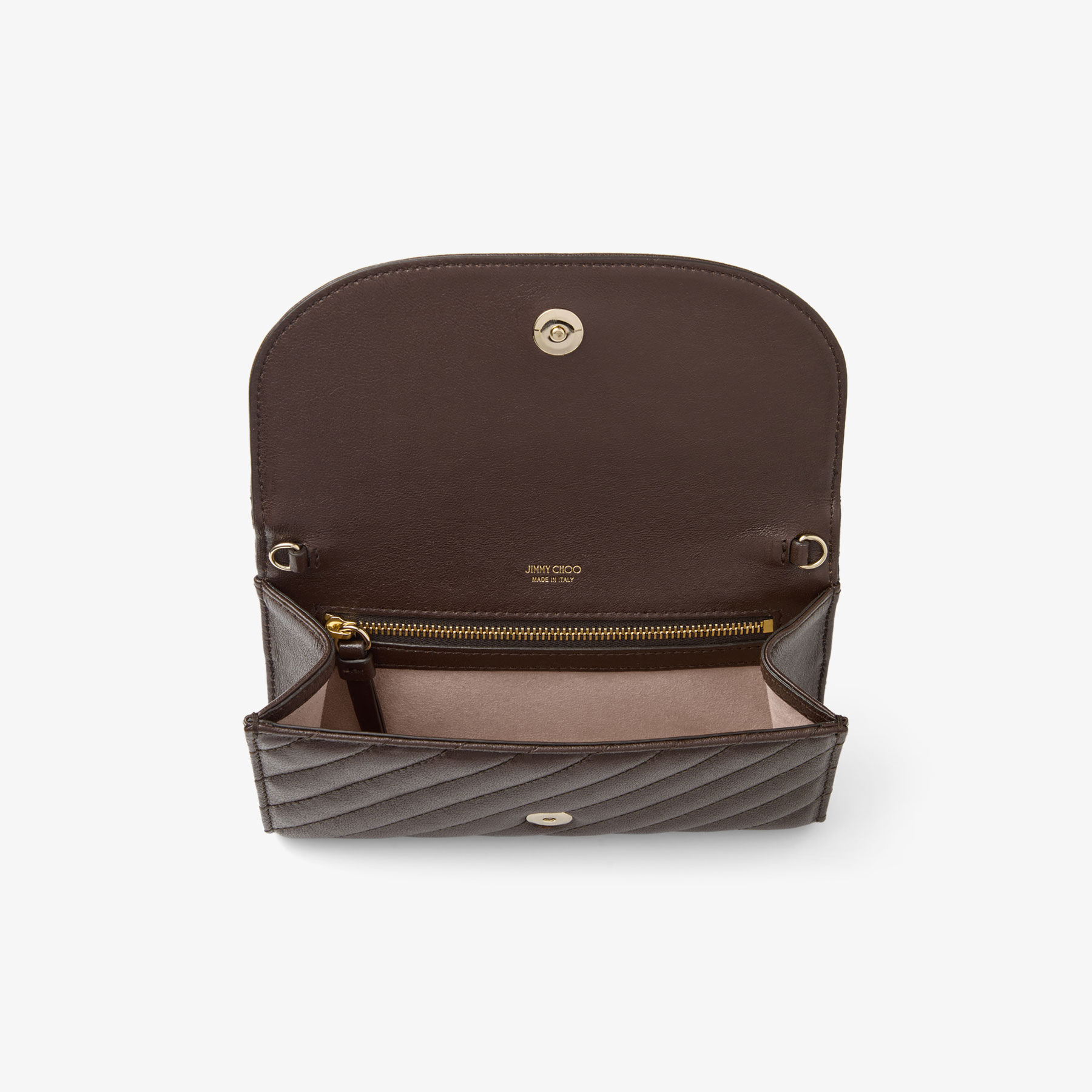 財布・小物その他 JIMMY CHOO Avenue Curve Wallet Chain Quilted biker leather Curve Wallet With Chain | Chocolate Quilted Biker Leather