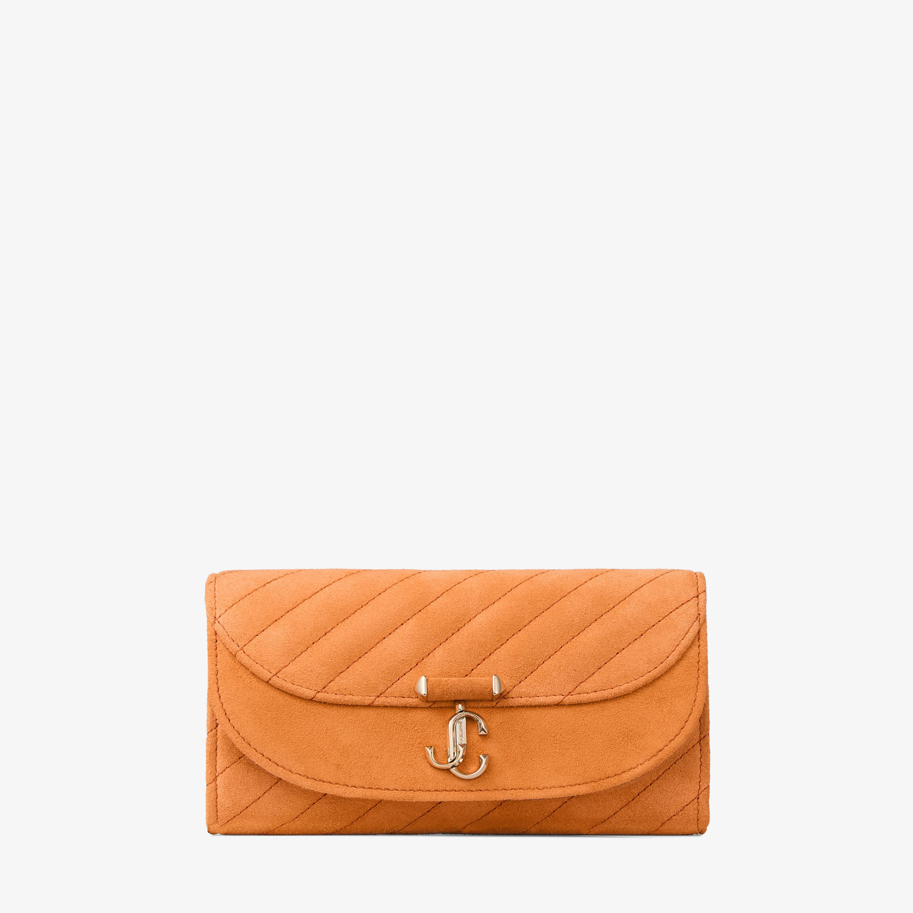 Curve Wallet With Chain | Sunset Orange Quilted Suede Wallet with