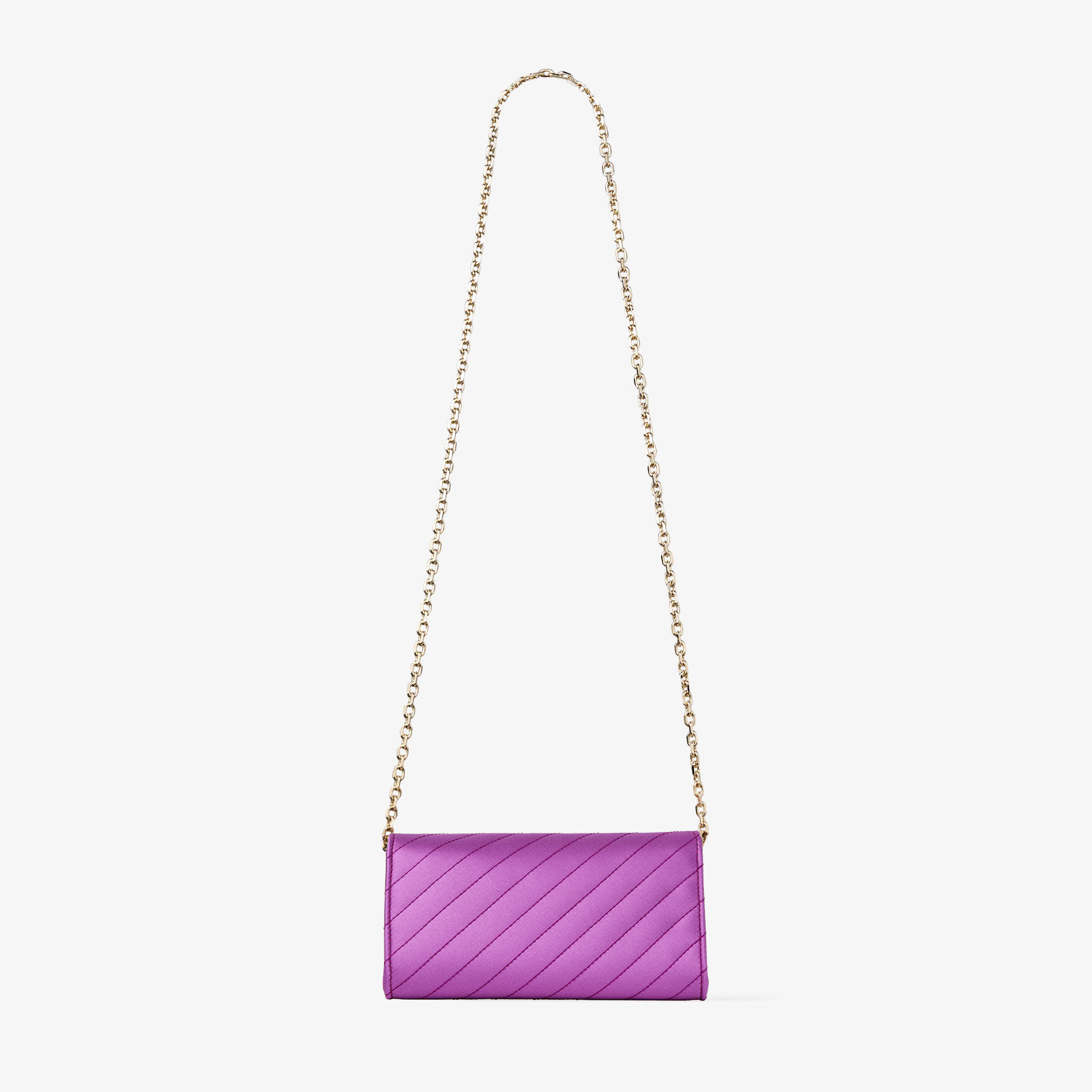Curve Wallet With Chain | Violet Orchid Quilted Satin Wallet Chain