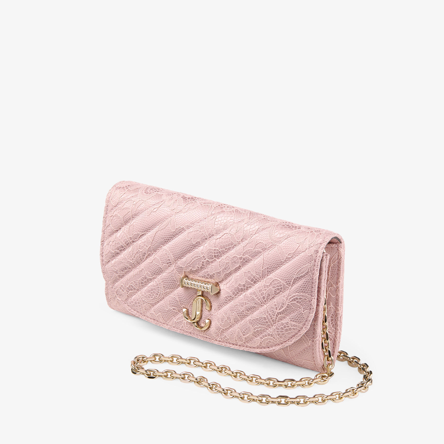 Curve Wallet With Chain | Rose Quilted Jimmy Choo Lace Wallet