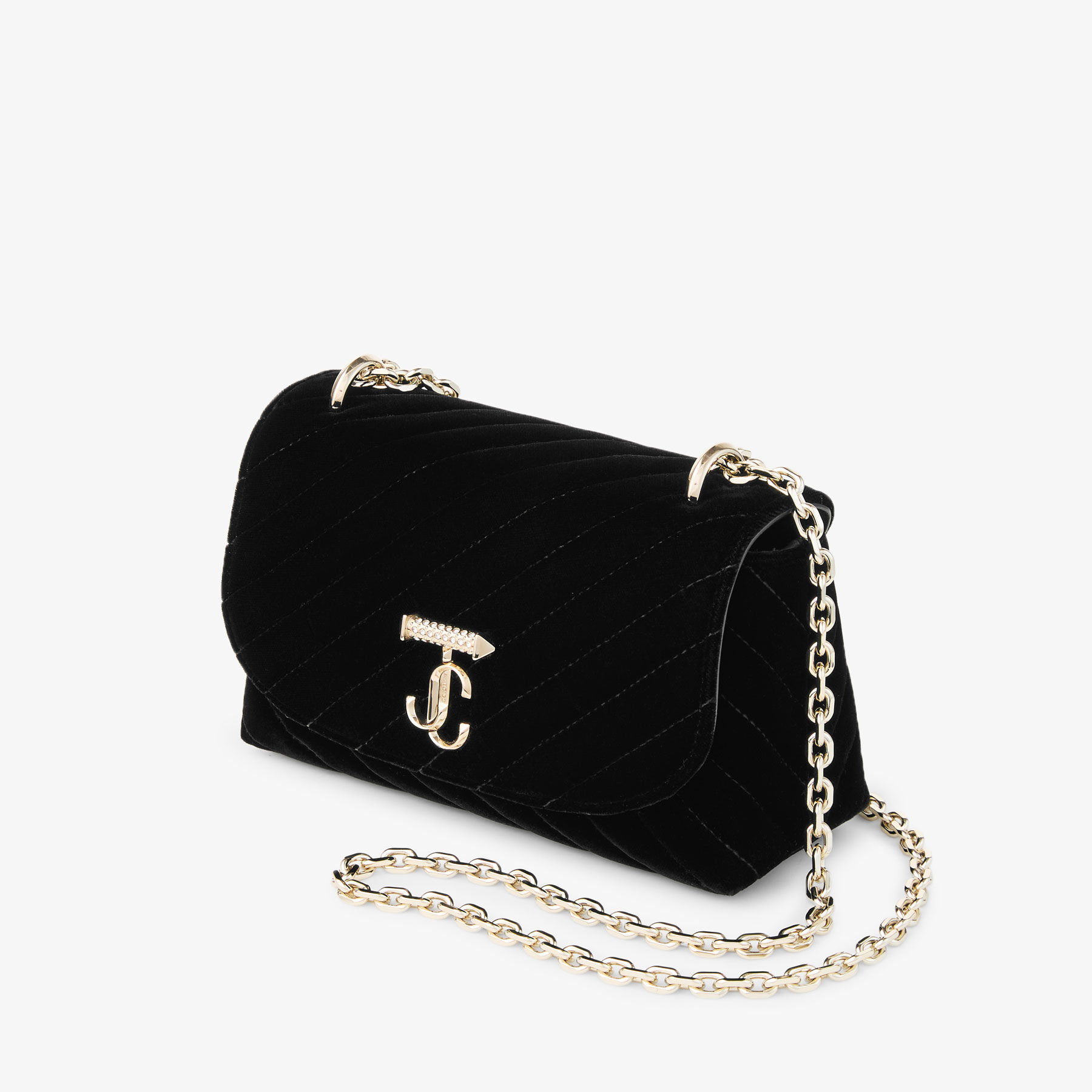 オニュPERCENT % 【JAPAN ONLY】VELOUR BAG Curve Cross Body Small | Black Quilted Velvet Crossbody Bag with