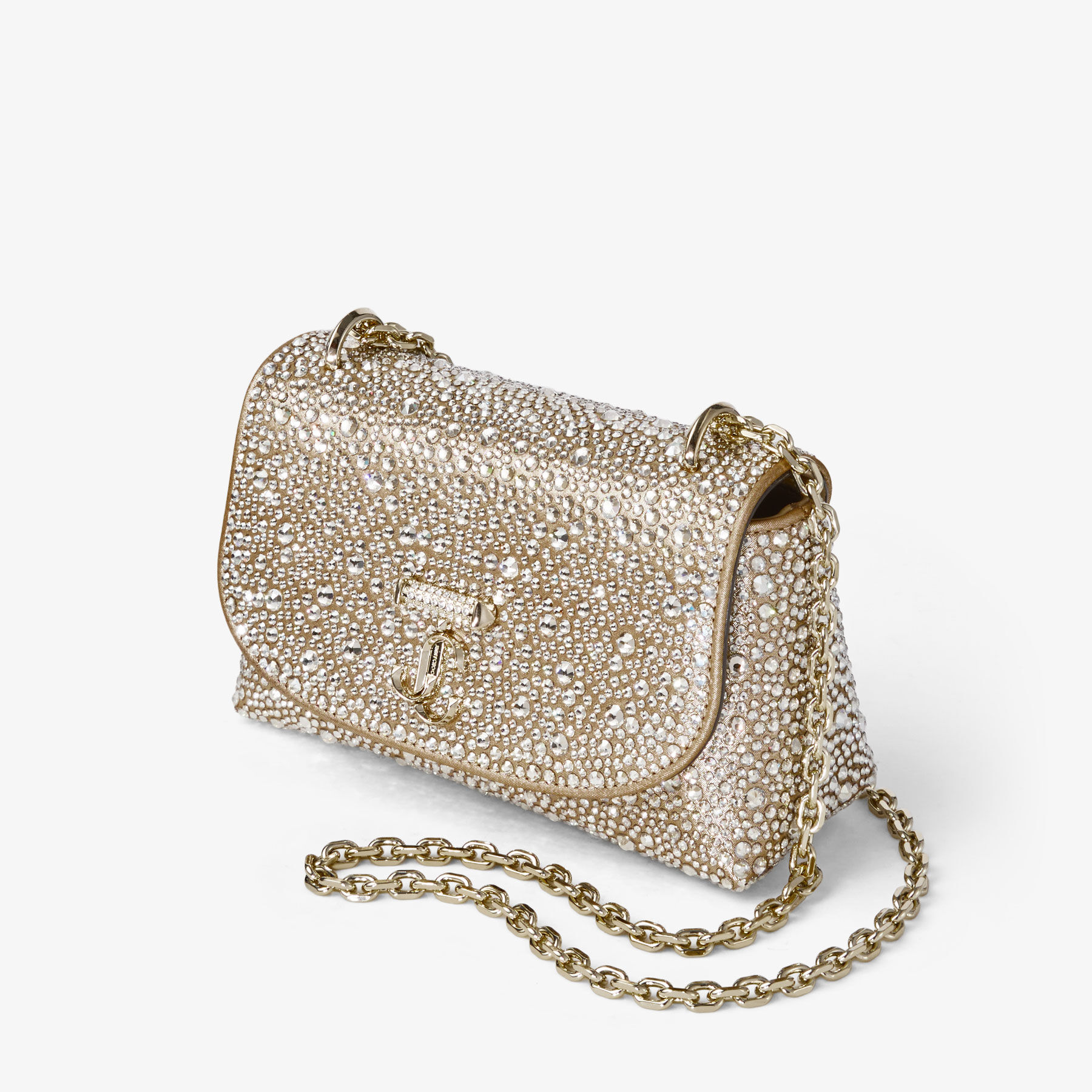 JIMMY CHOO グリッター ショルダーバッグ Curve Crossbody S | Gold Shimmer Suede Crossbody Bag with Hotfix