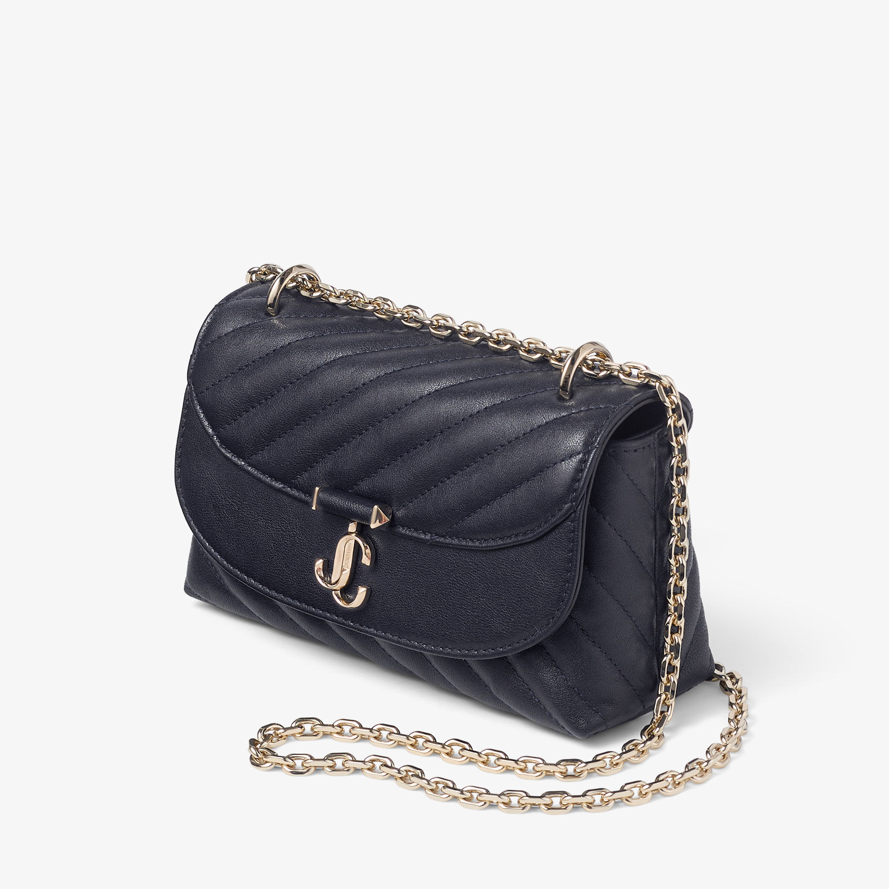 Curve Cross Body Small | Marine Quilted Biker Leather Crossbody