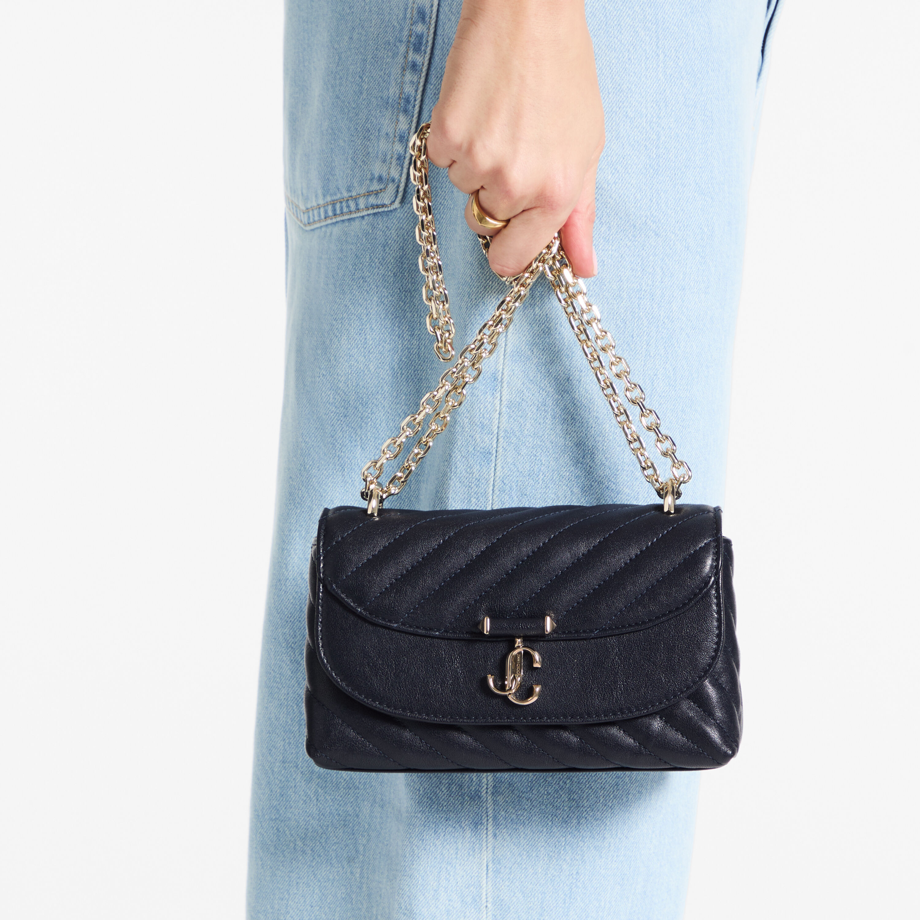 Curve Cross Body Small | Marine Quilted Biker Leather Crossbody