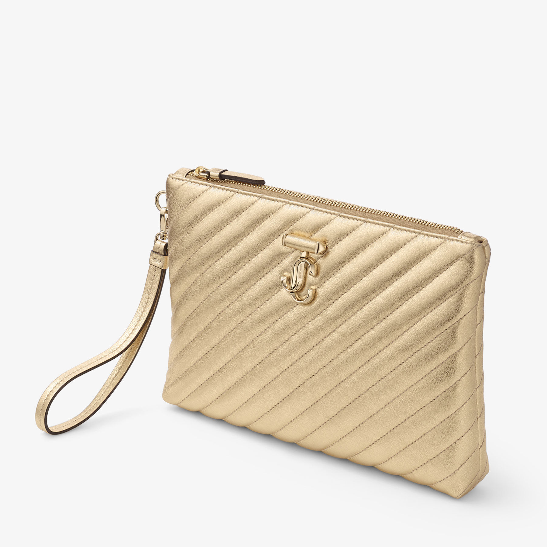 Curve Zip Pouch | Gold Quilted Metallic Nappa Leather Pouch