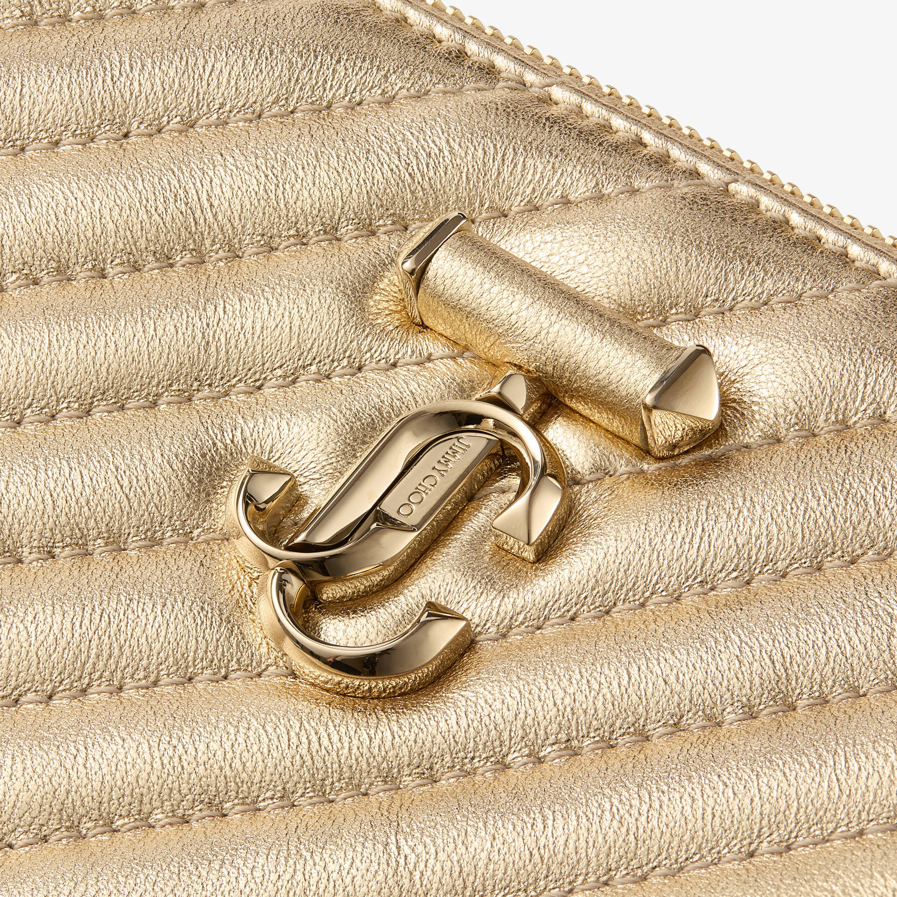 Curve Zip Pouch | Gold Quilted Metallic Nappa Leather Pouch