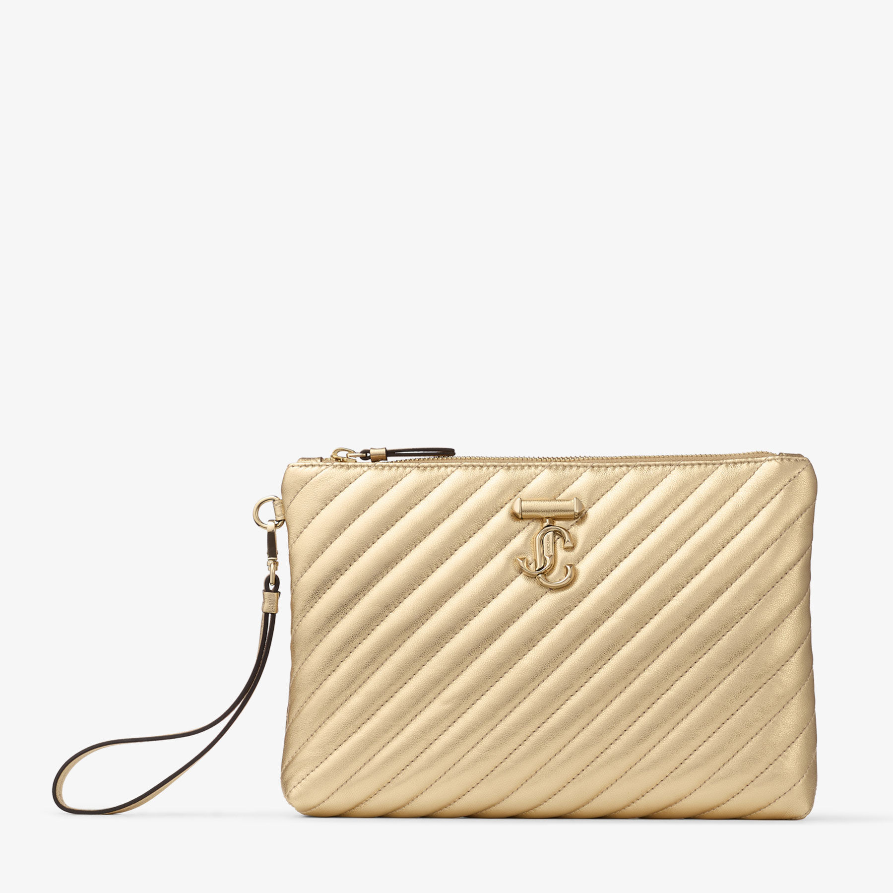 Curve Zip Pouch | Gold Quilted Metallic Nappa Leather Pouch