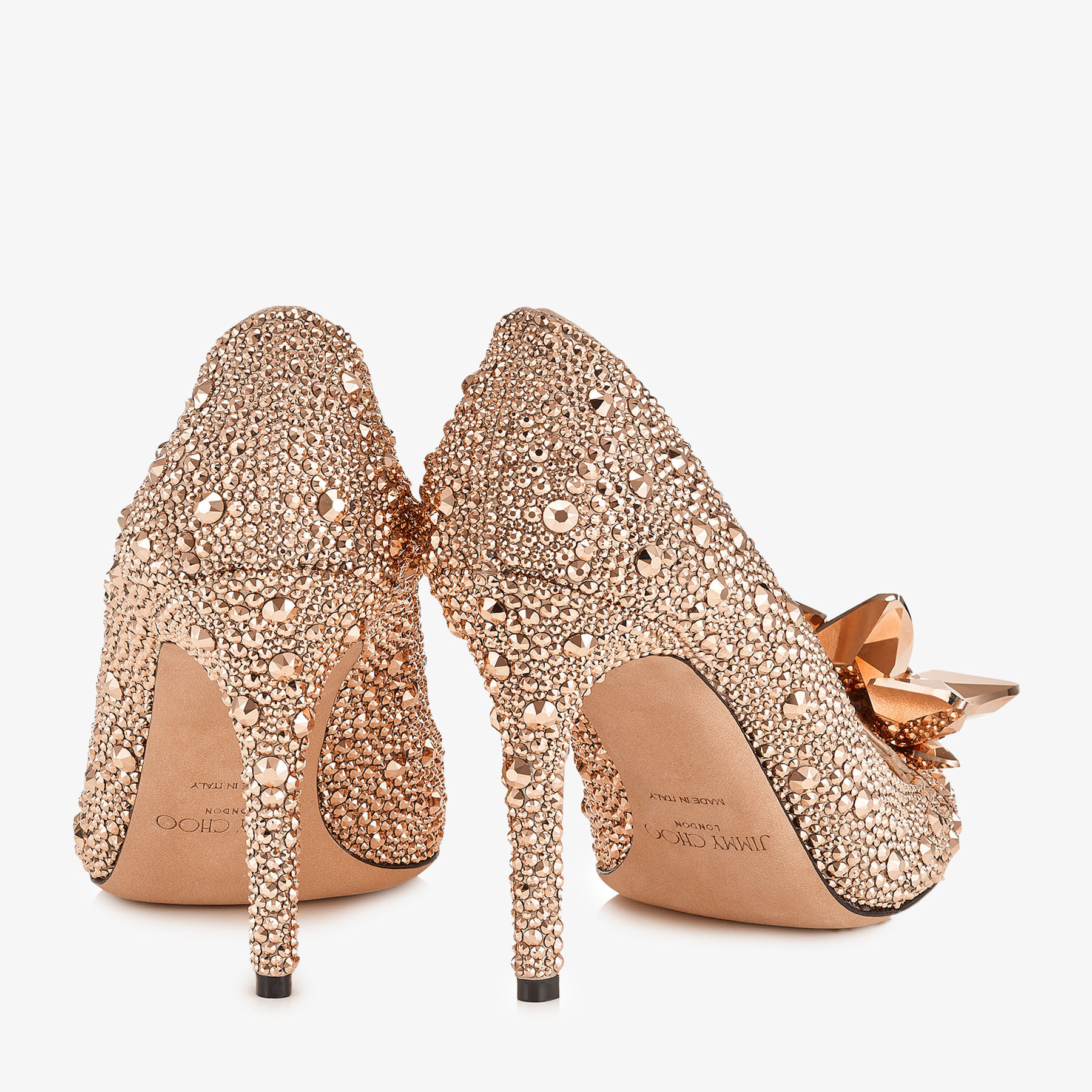 Rose Gold Crystal Covered Pointy Toe Pumps | AVRIL| Pre Fall