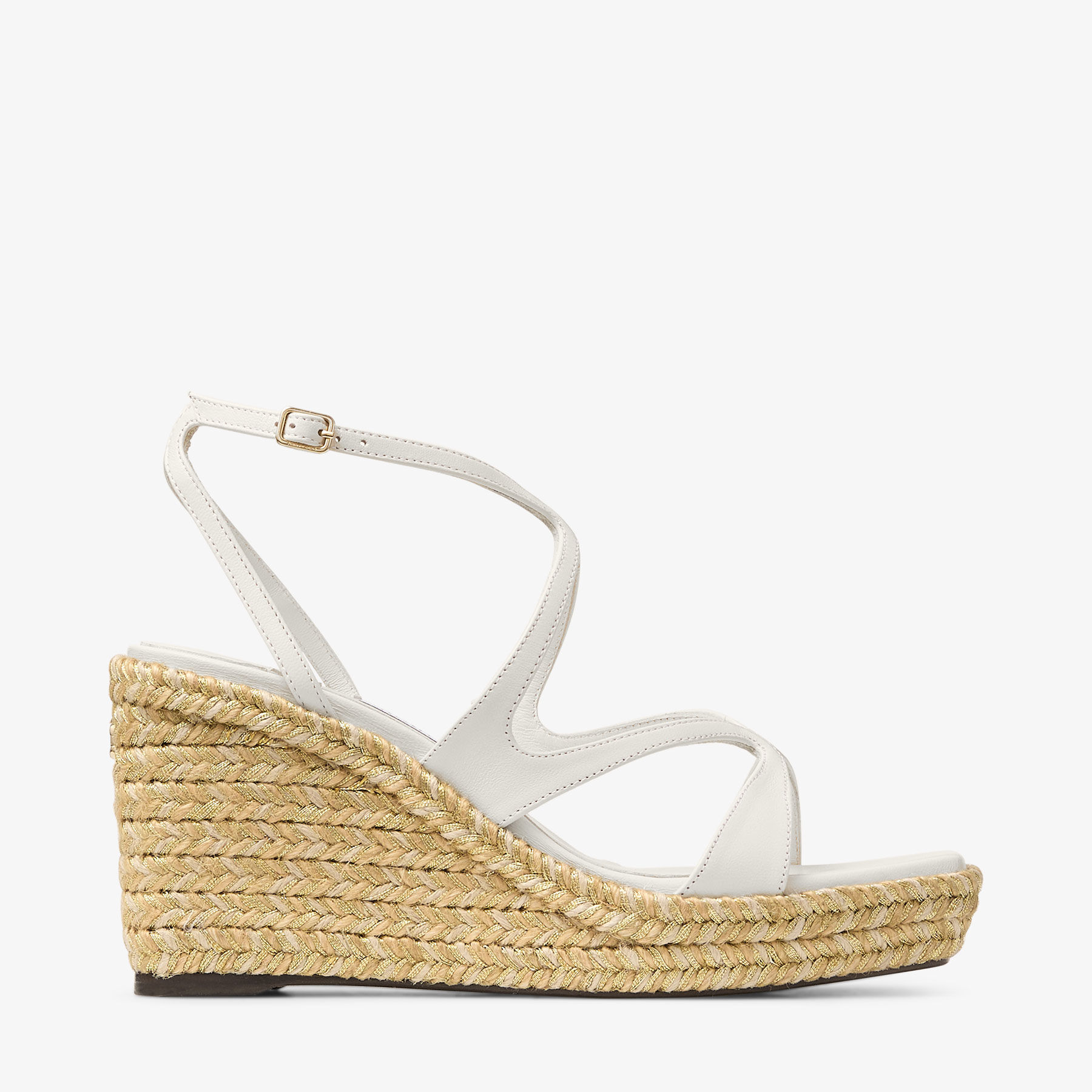 関税,送料無料 JIMMY CHOO Ayla ウェッジ サンダル Ayla 110 | Gold Metallic Leather Wedge | JIMMY CHOO