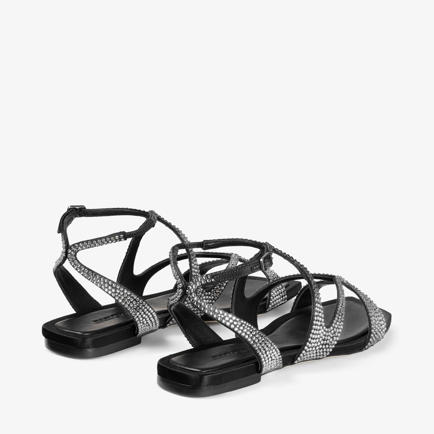 Ayla Flat|Black/Smoke Satin Crystal Flats| JIMMY CHOO NZ