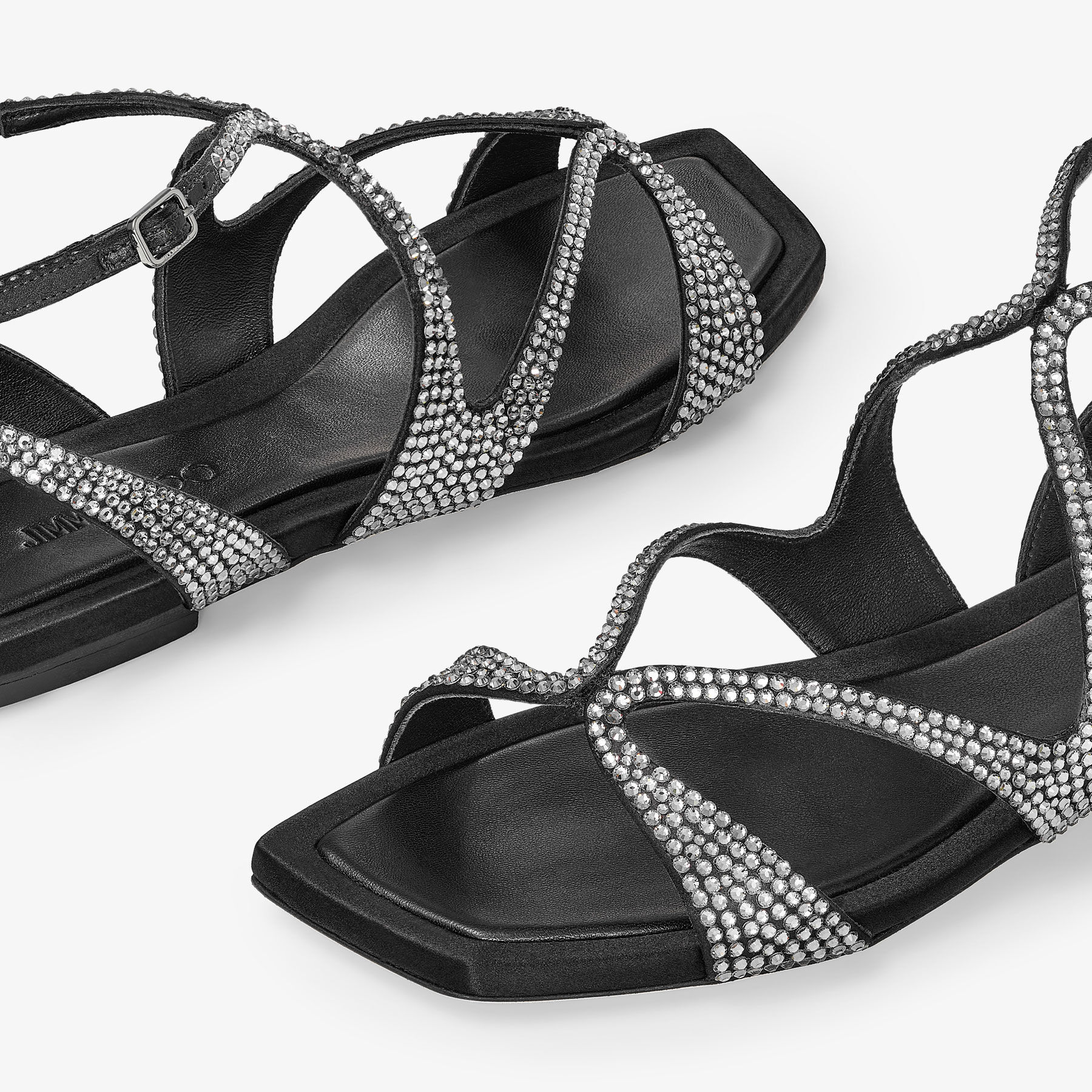 JIMMY CHOO Ayla Flat サテン クリスタル フラット Ayla Flat | Black Satin Crystal Flats | JIMMY CHOO