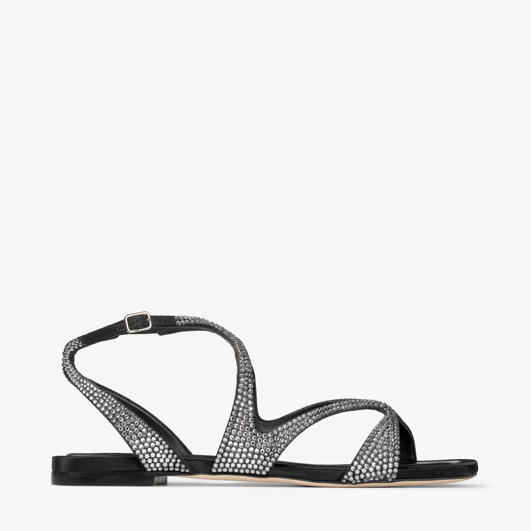 JIMMY CHOO Ayla Flat サテン クリスタル フラット Ayla Flat | Black Satin Crystal Flats | JIMMY CHOO