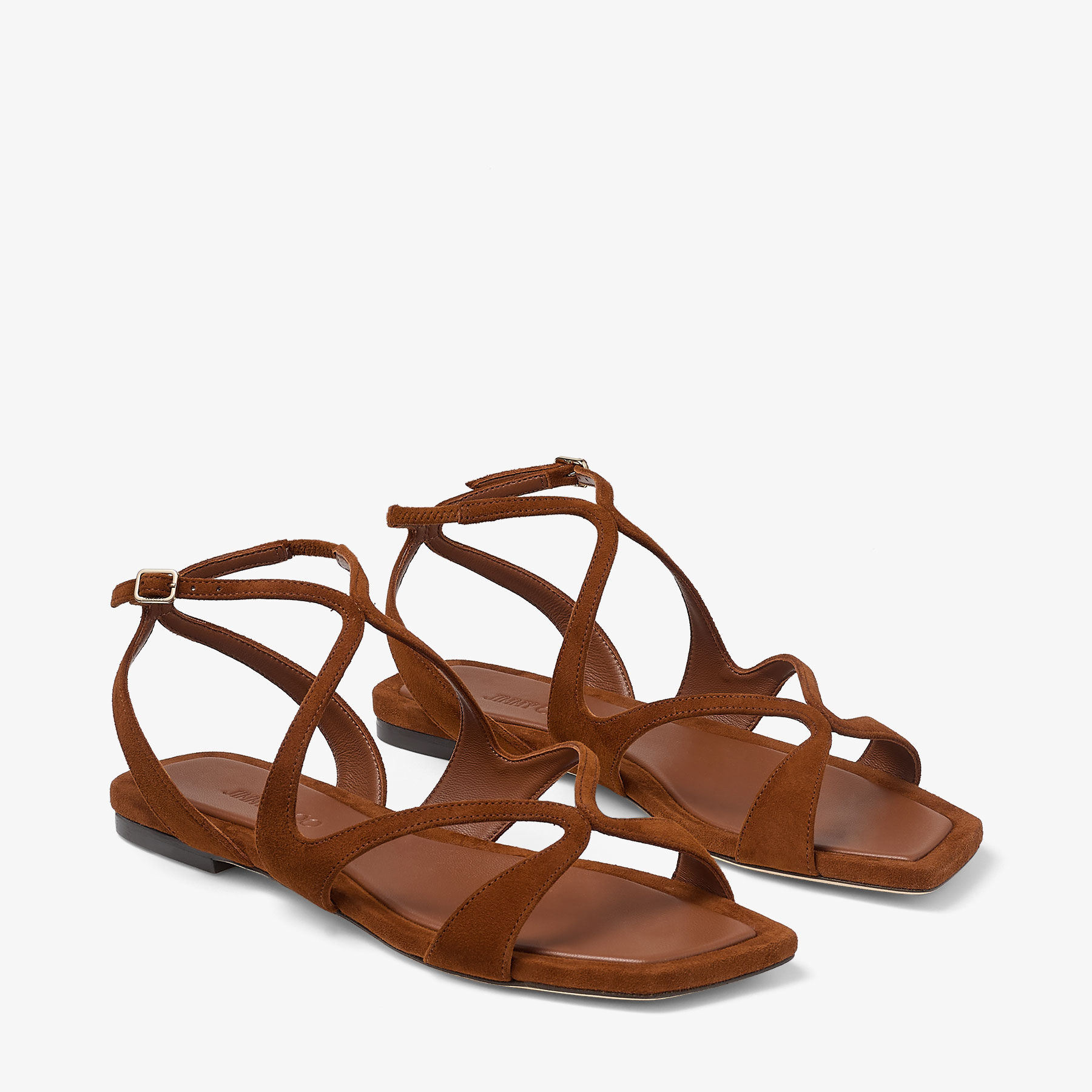Ayla Flat | Flache Sandalen aus Wildleder in Hellbraun | JIMMY CHOO