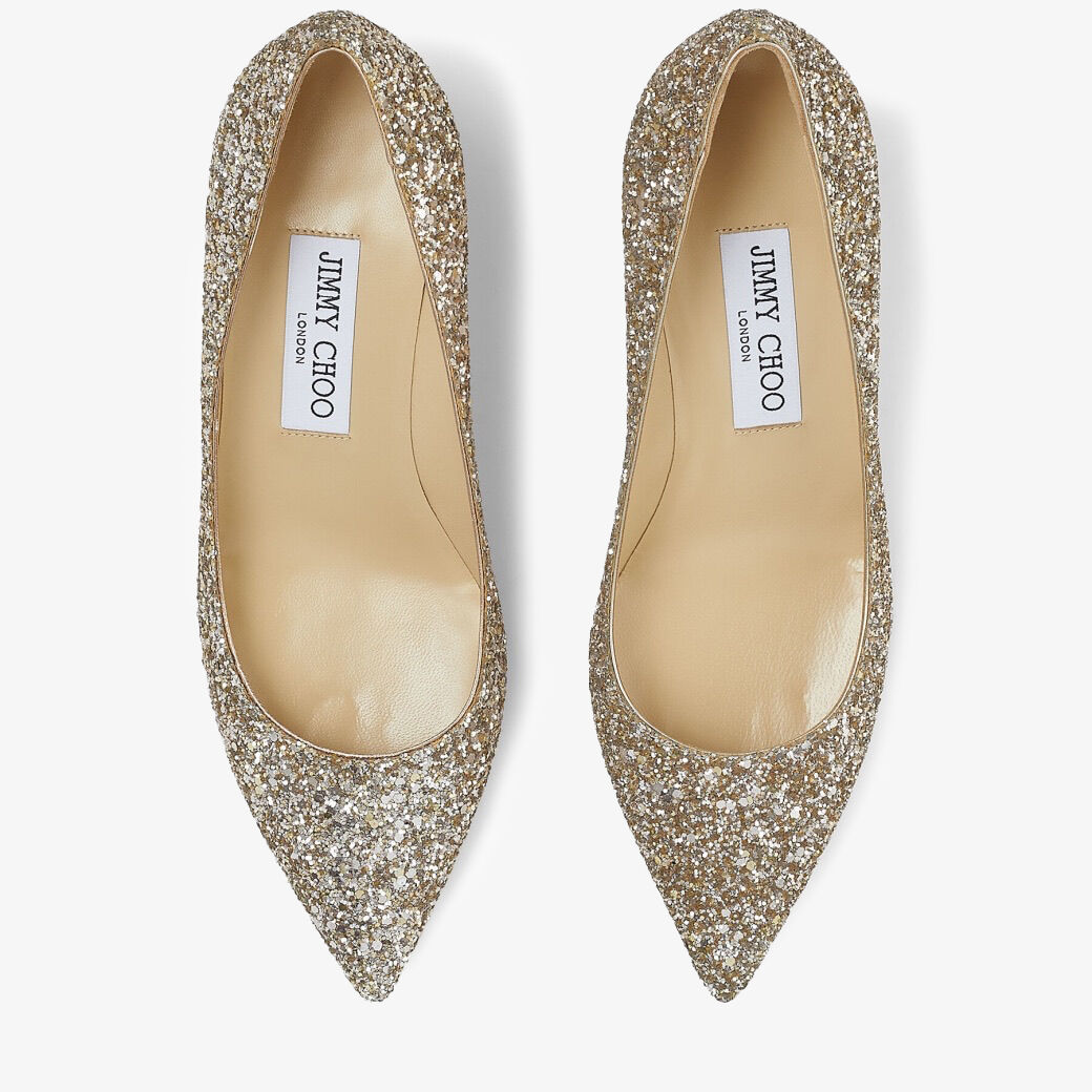 Ballet Pink Shadow Coarse Glitter Fabric Pointed-Toe Pumps