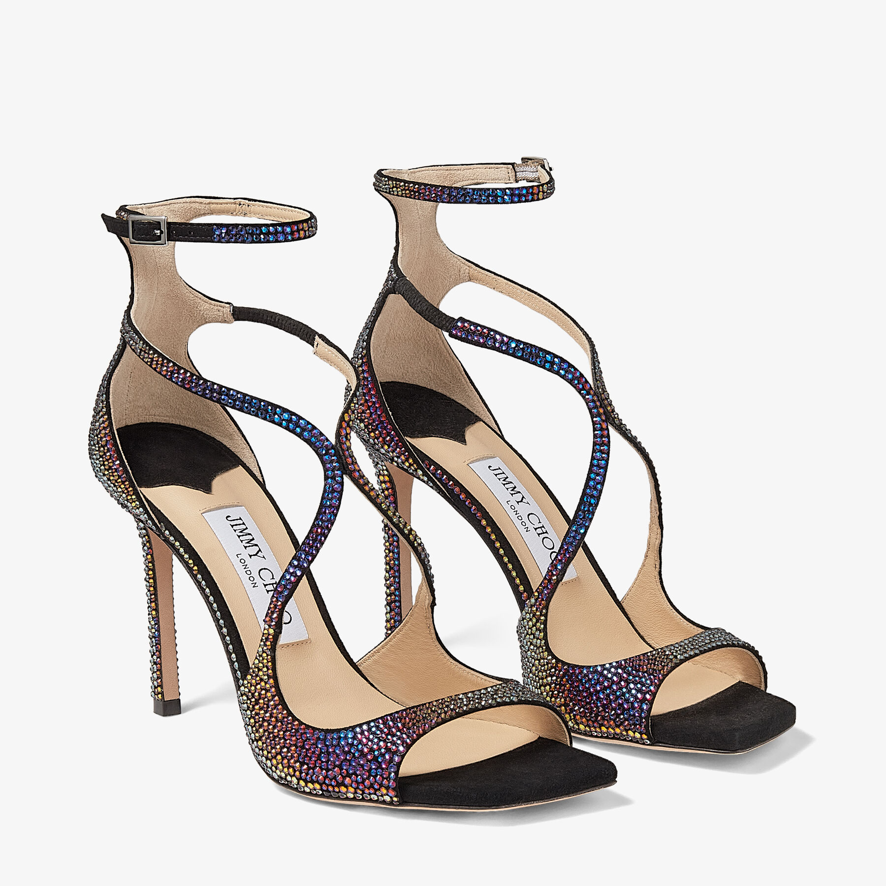 AZIA 95 | Black and Ultraviolet Suede Sandals with Crystals