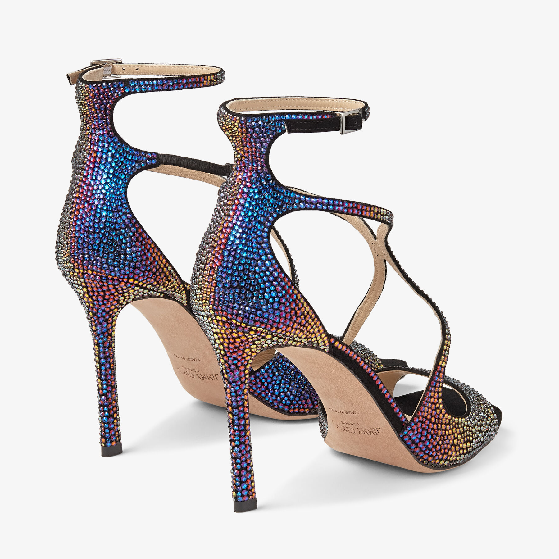 AZIA 95 | Black and Ultraviolet Suede Sandals with Crystals