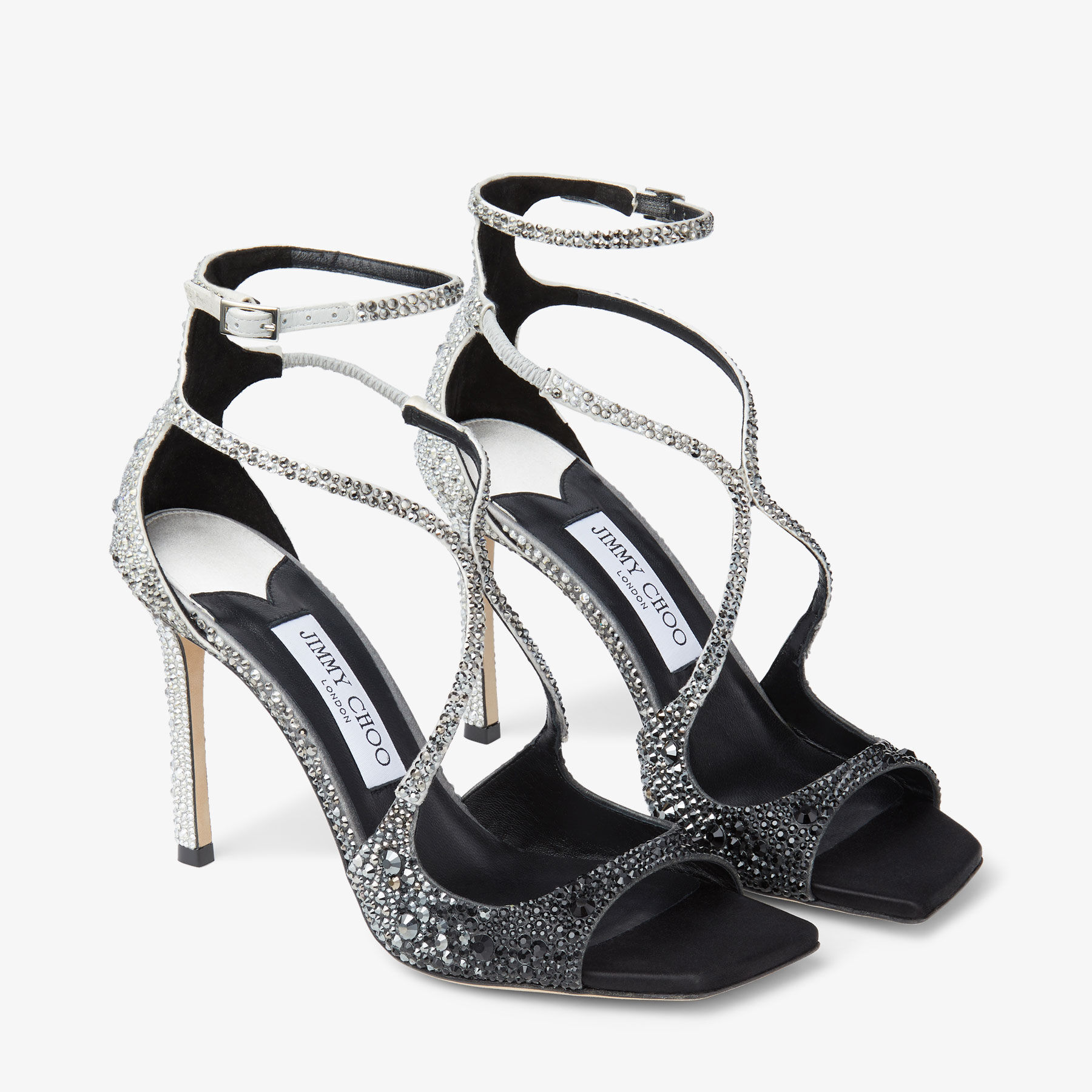 AZIA 95 | Black Satin Sandals with crystals | Luisa Via Roma
