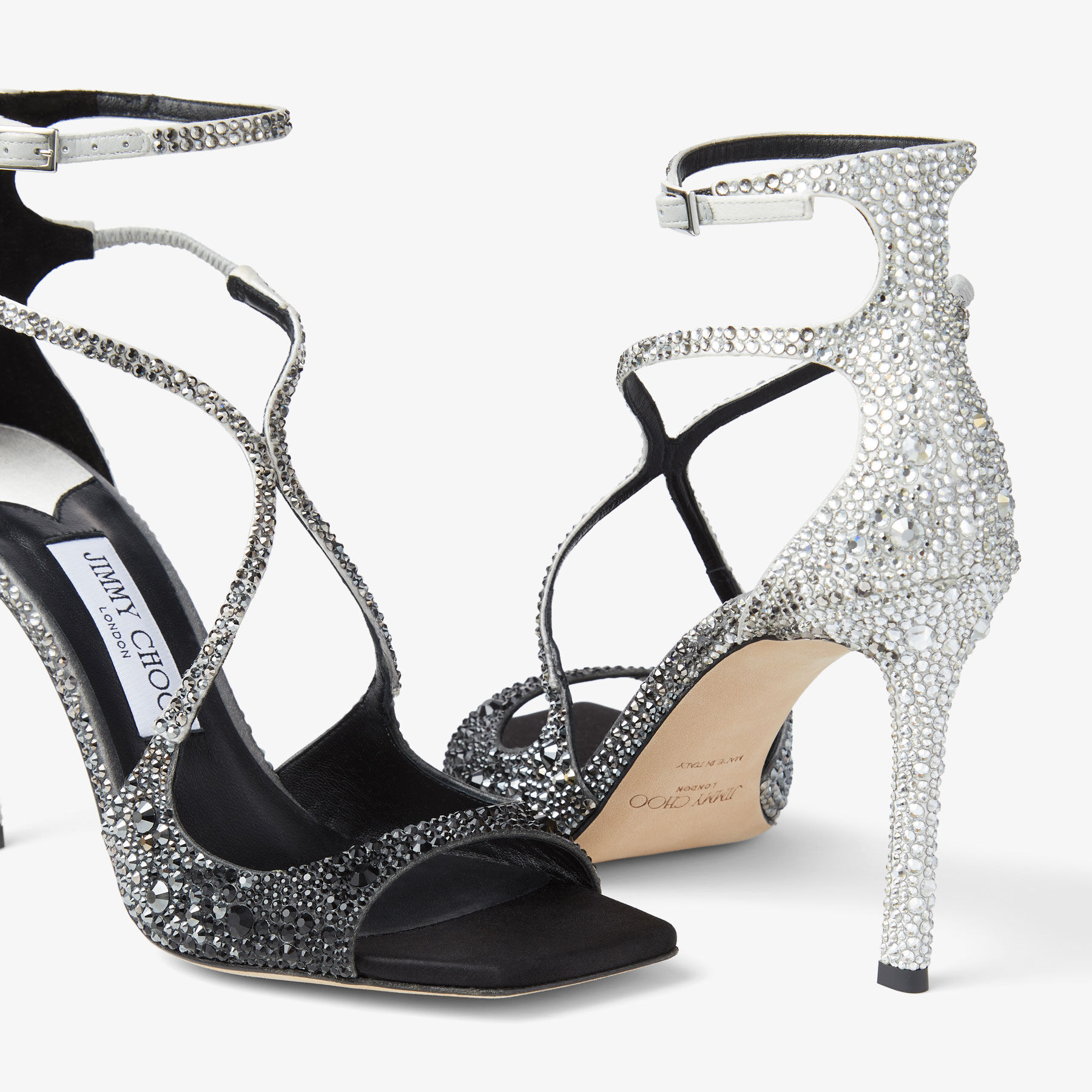 AZIA 95 | Black Satin Sandals with crystals | Luisa Via Roma