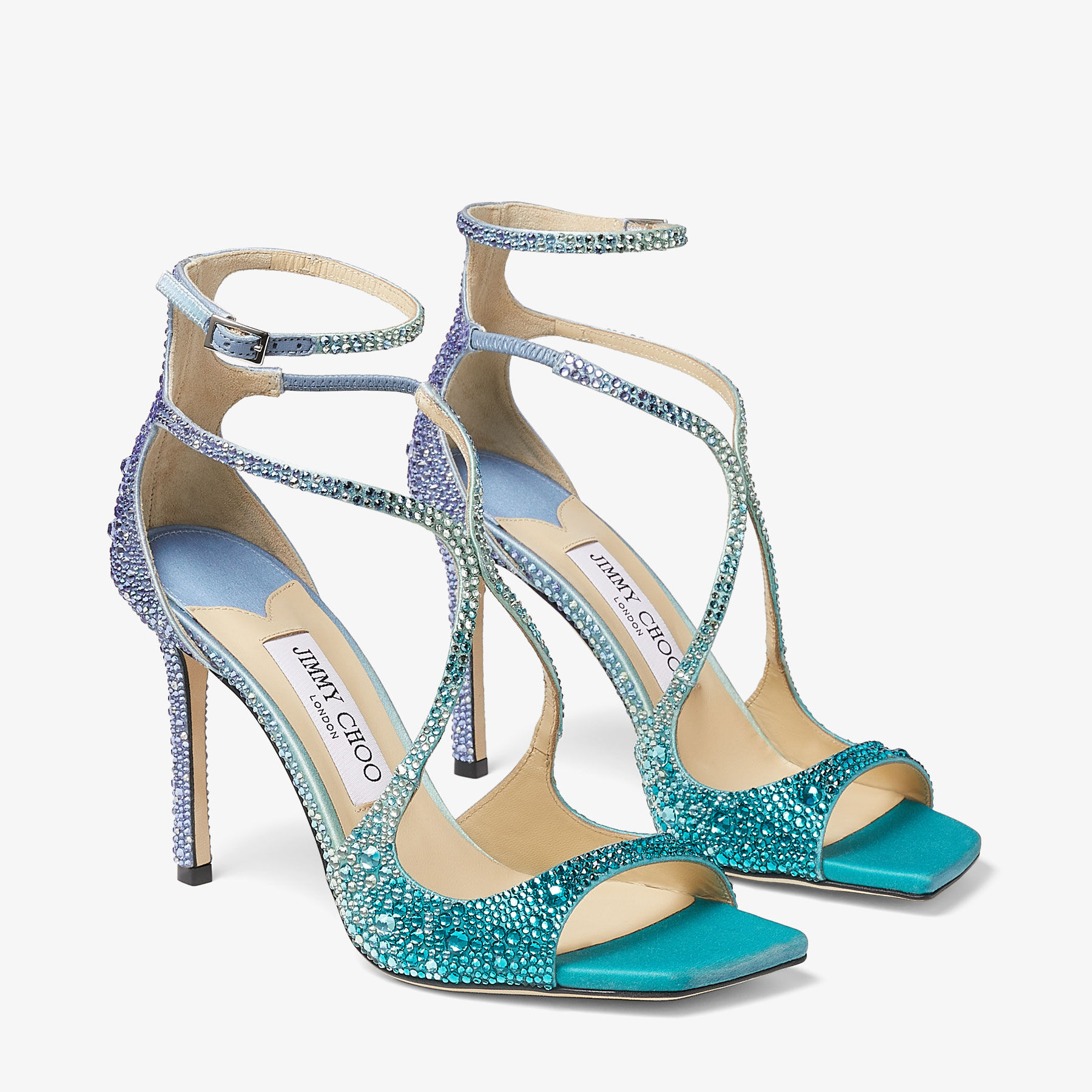 AZIA 95 | Peacock Satin Sandals with Crystals | Summer