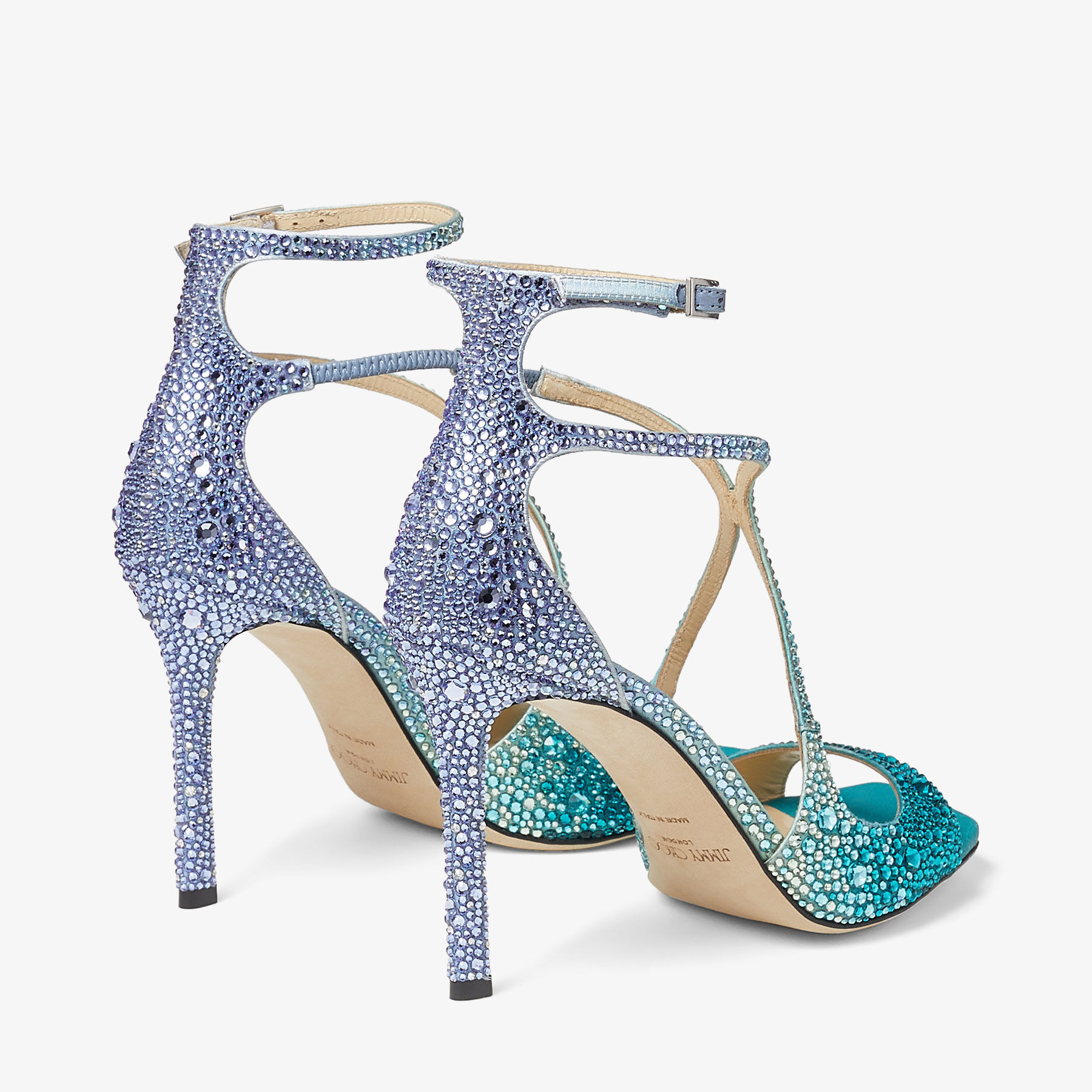 AZIA 95 | Peacock Satin Sandals with crystals | JIMMY CHOO