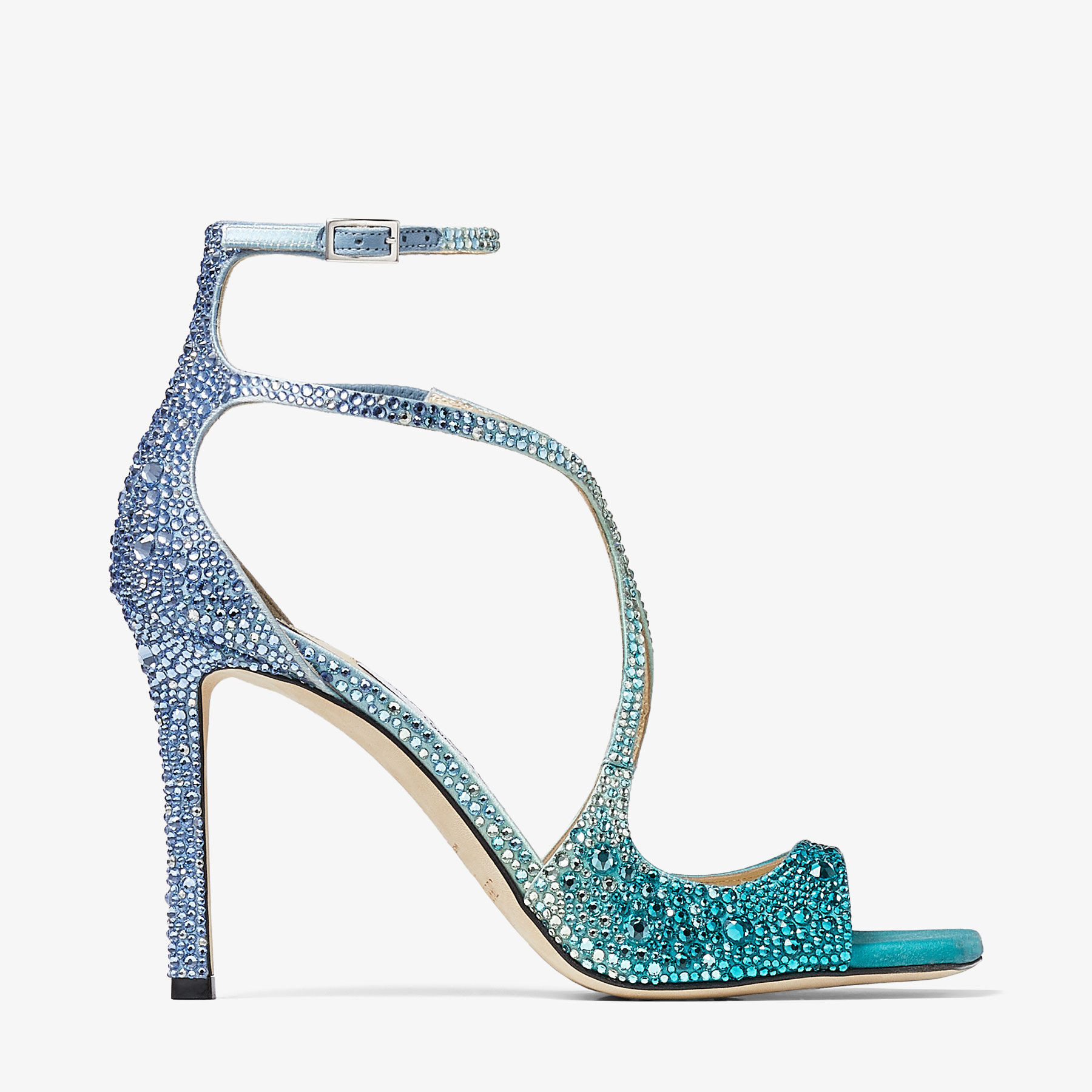 AZIA 95 | Peacock Satin Sandals with Crystals | Summer