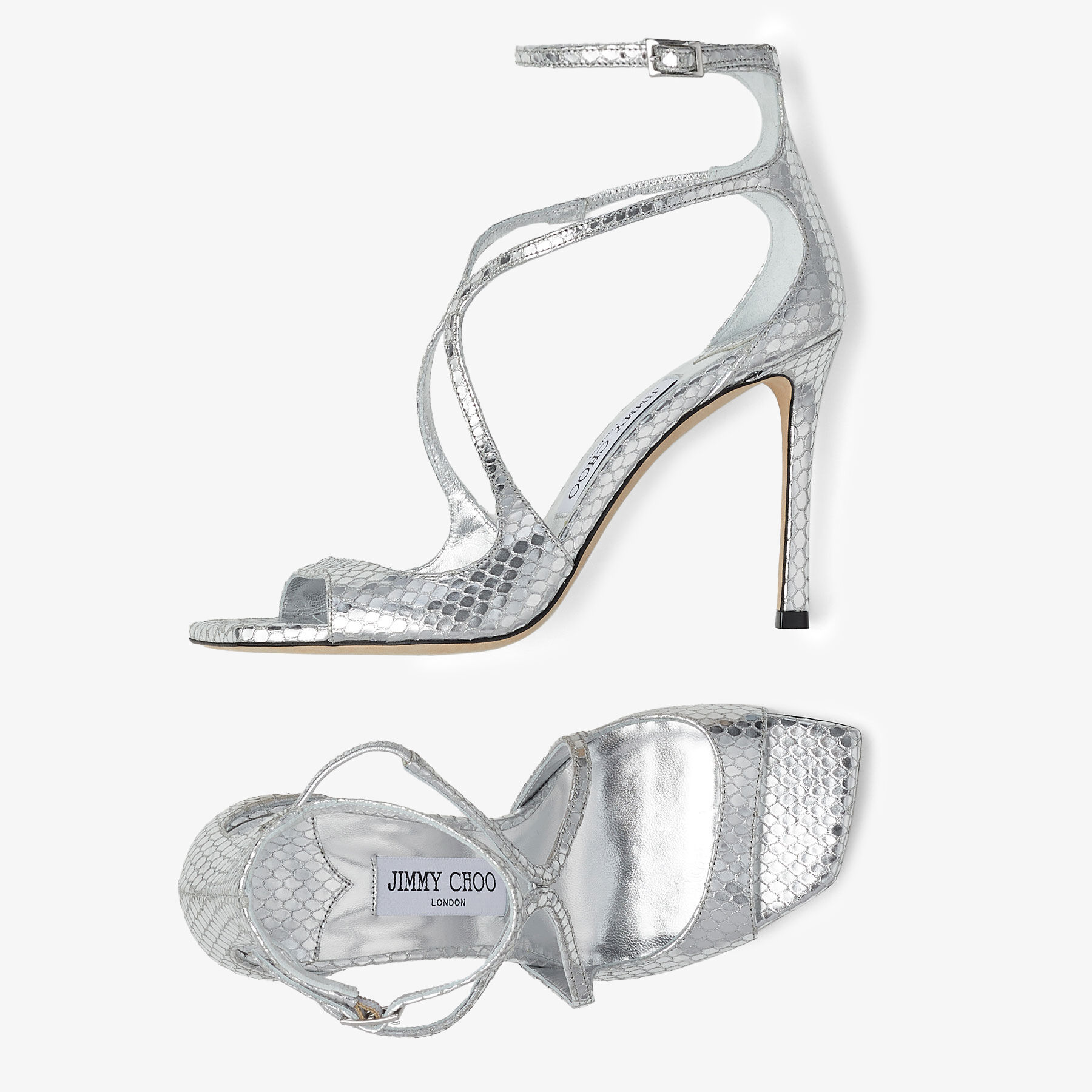AZIA 95 | Silver Metallic Snake Printed Leather Sandals