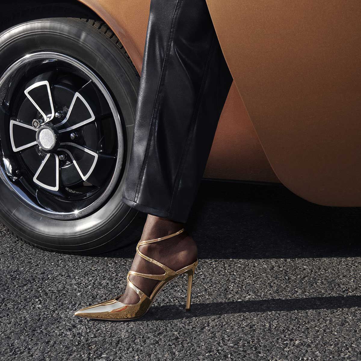 JIMMY CHOO Azia Pump 95 パンプス AZIA PUMP 95 | Gold Liquid Metal Leather Pumps | Autumn