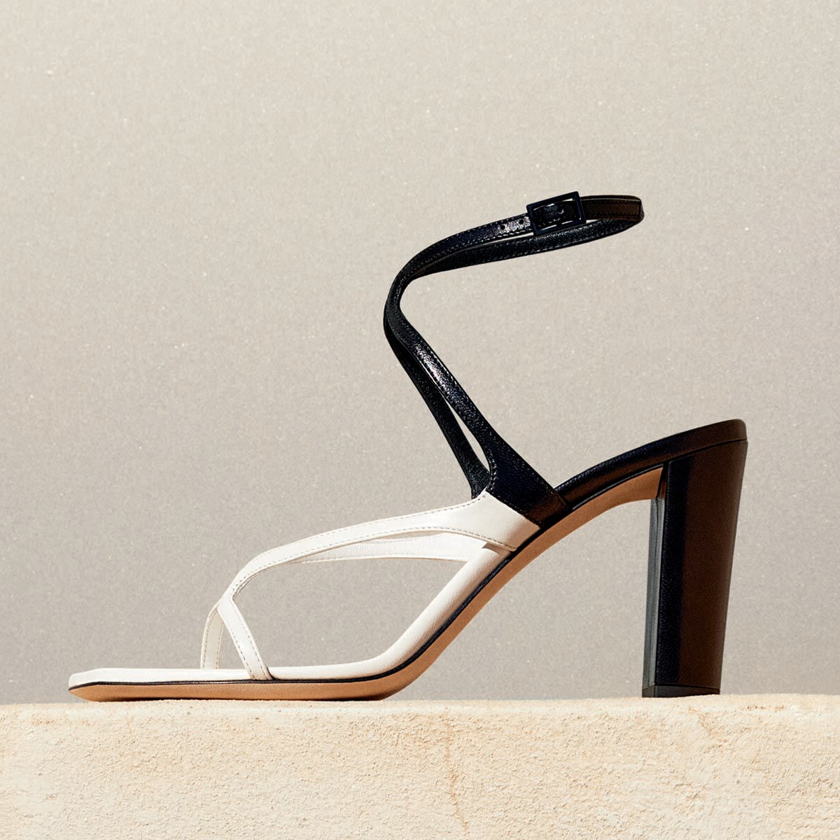 Azie 85 | Latte and Black Patchwork Nappa Leather Sandals