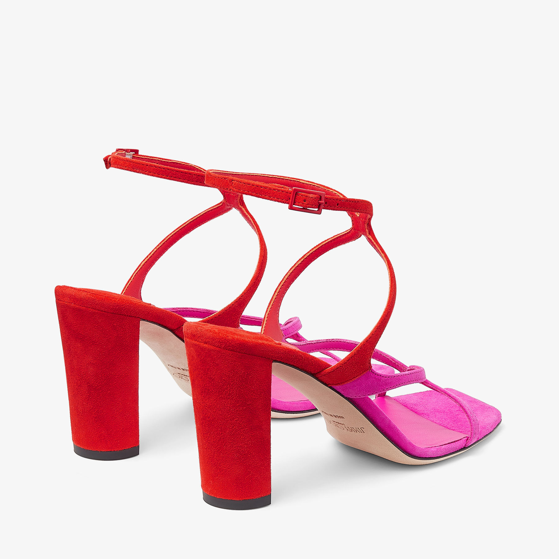 サンダル・ミュール JIMMY CHOO AZIE85 SUEDE PATCHWORK SANDAL Azie 85 | Sky and Navy Patchwork Nappa Leather Sandals | New