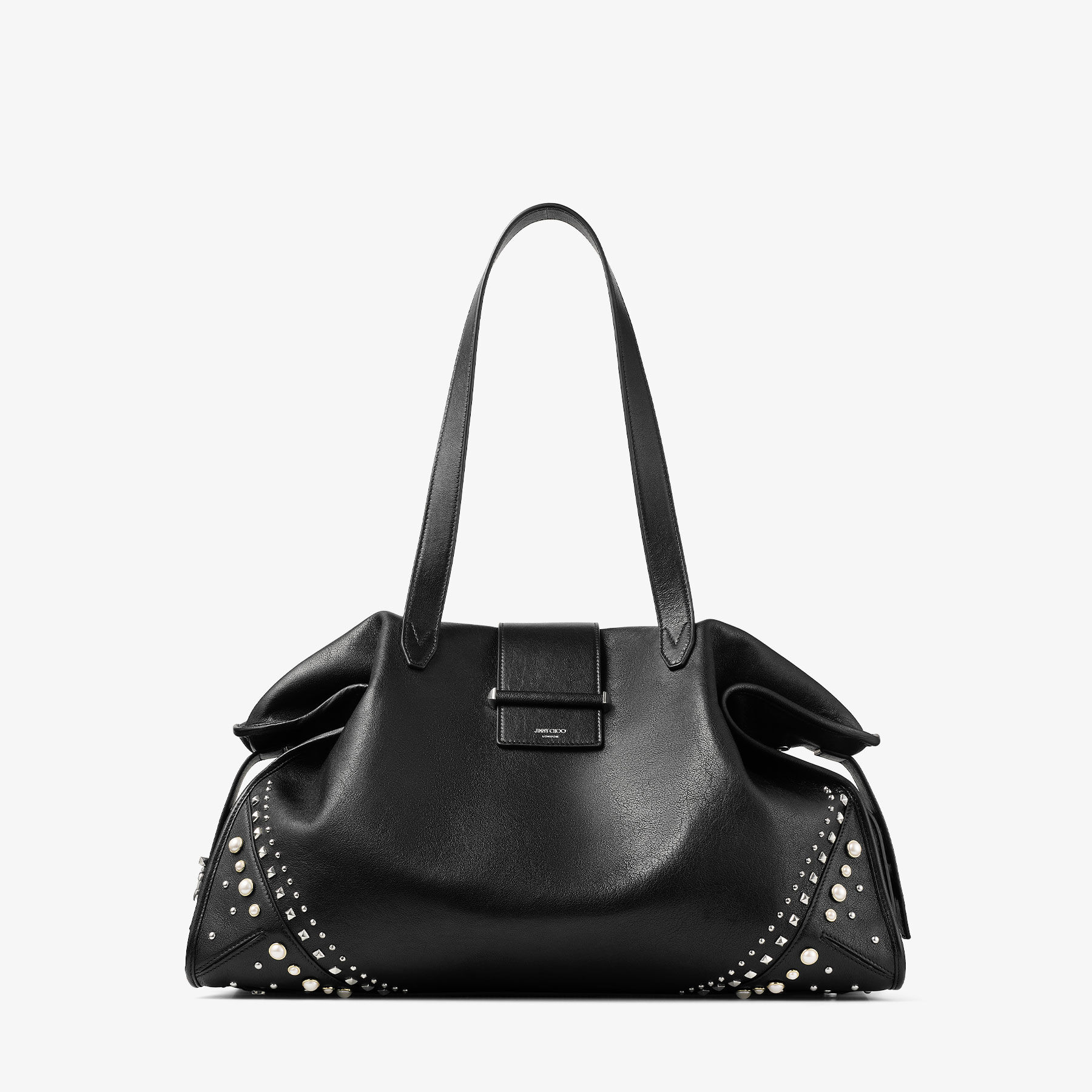 Bar Holdall Large | Black Biker Leather Holdall Bag with Pearl