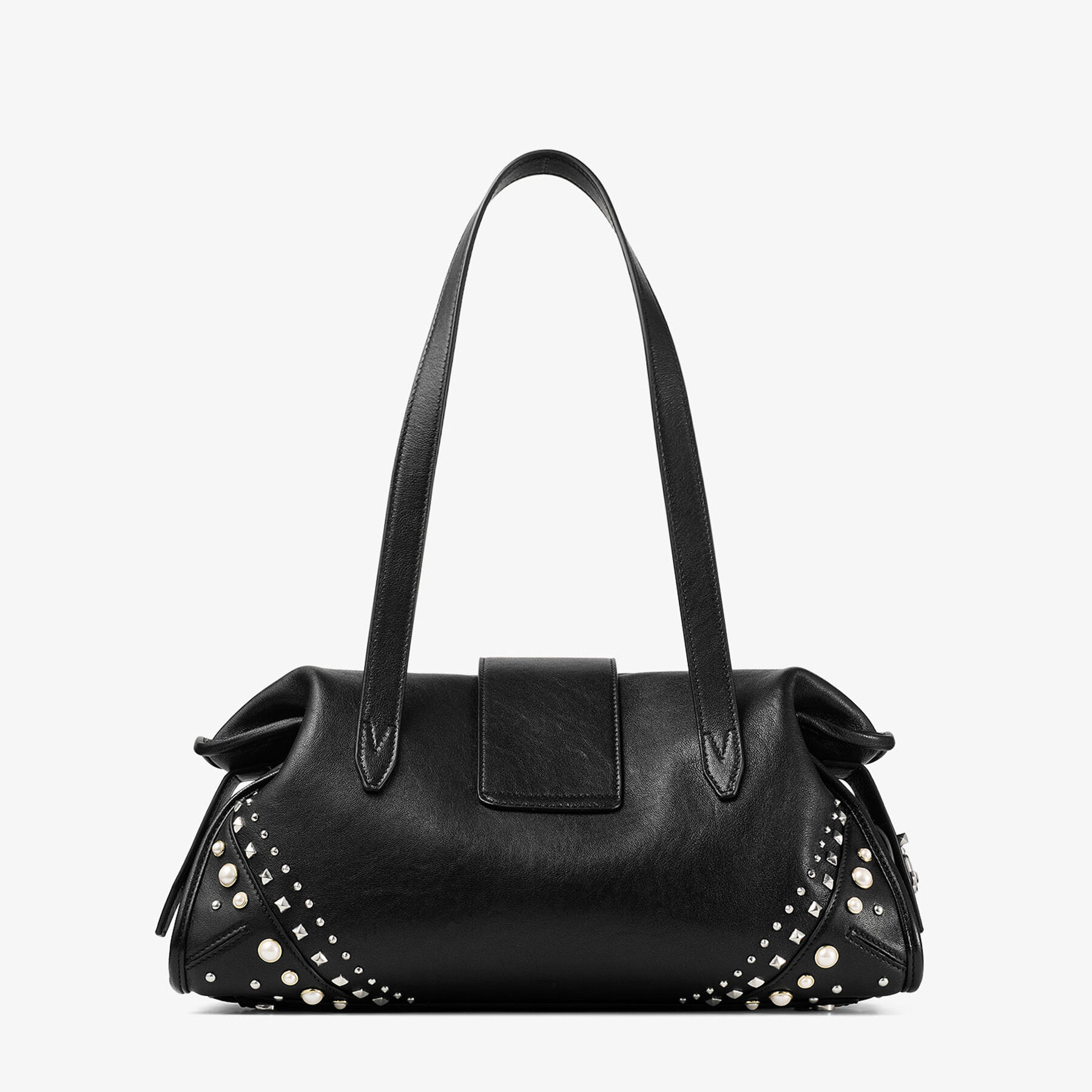 Bar Holdall Medium | Black Biker Leather Holdall Bag with Pearl