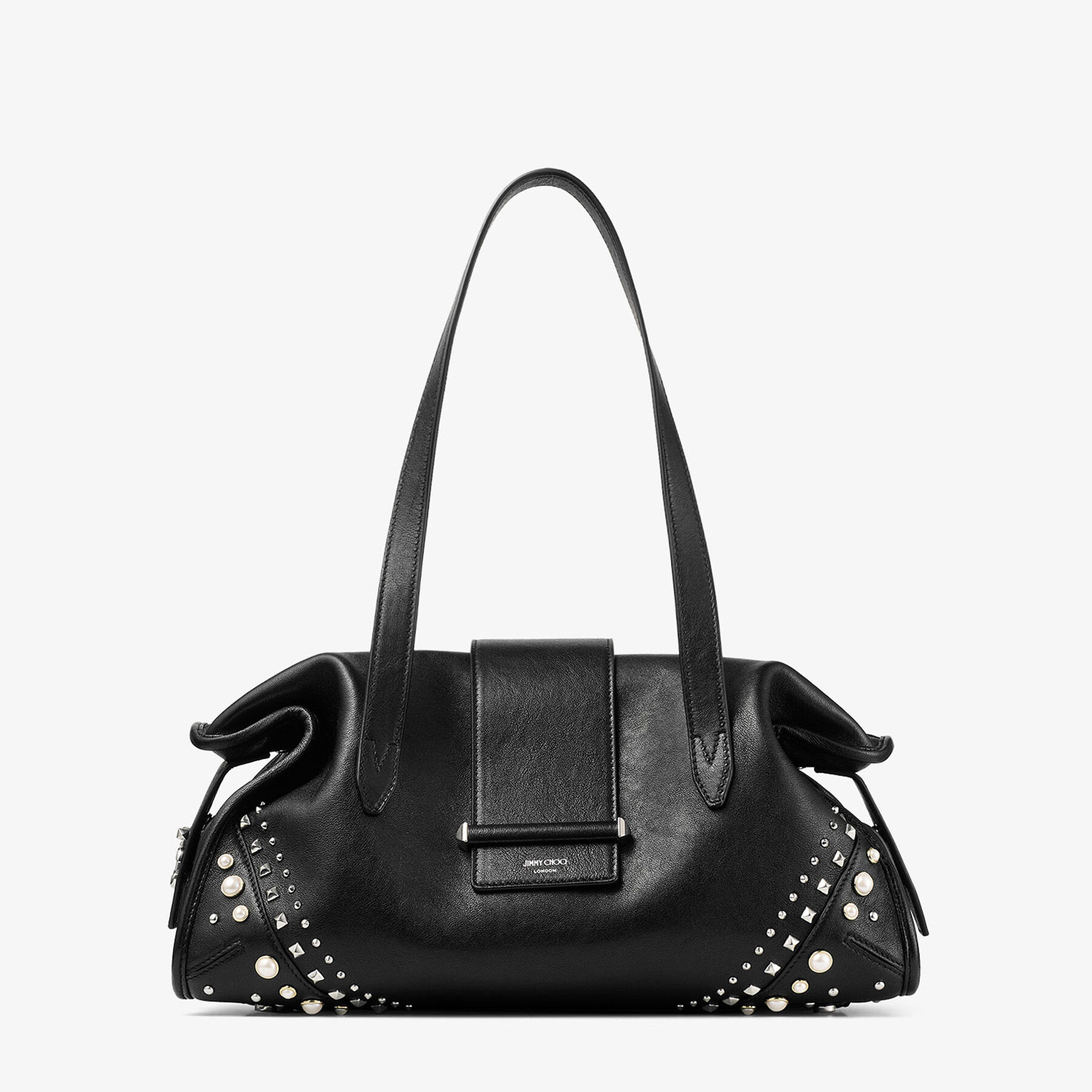 バッグ jima Bar Holdall Medium | Black Biker Leather Holdall Bag with Pearl