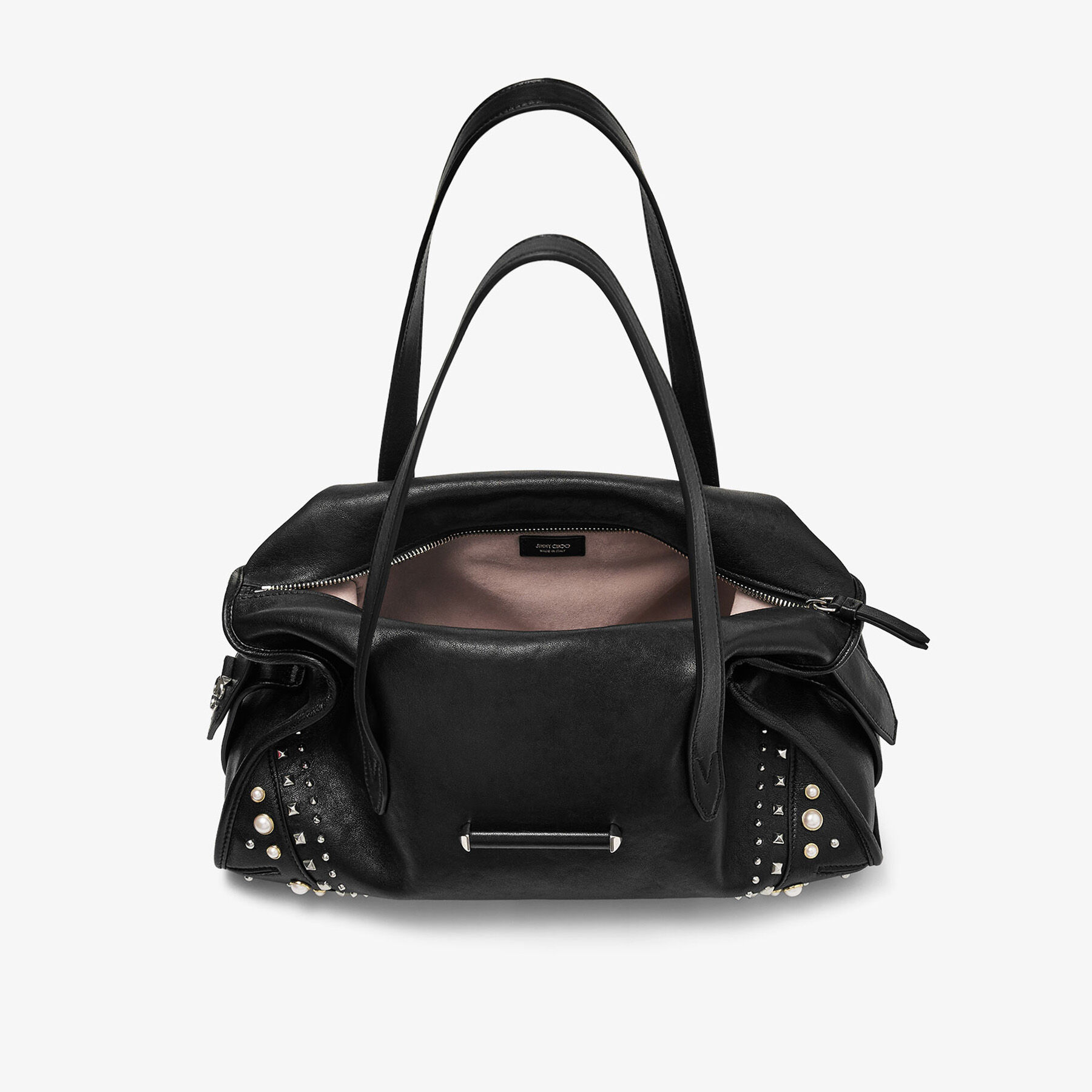 Bar Holdall Medium | Black Biker Leather Holdall Bag with Pearl