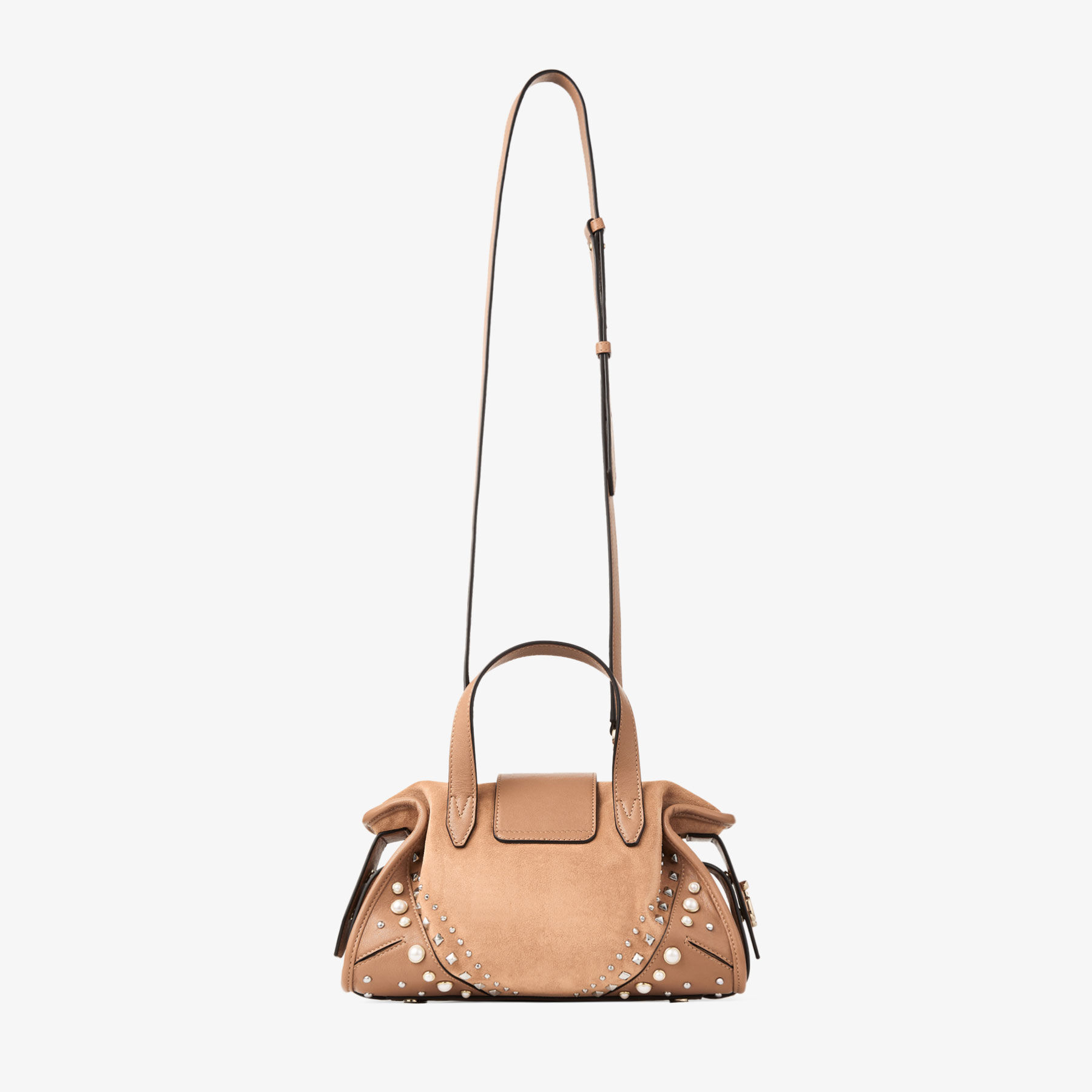 さとみブラウン Bar Holdall Small | Toffee Suede Holdall Bag with Biker Leather