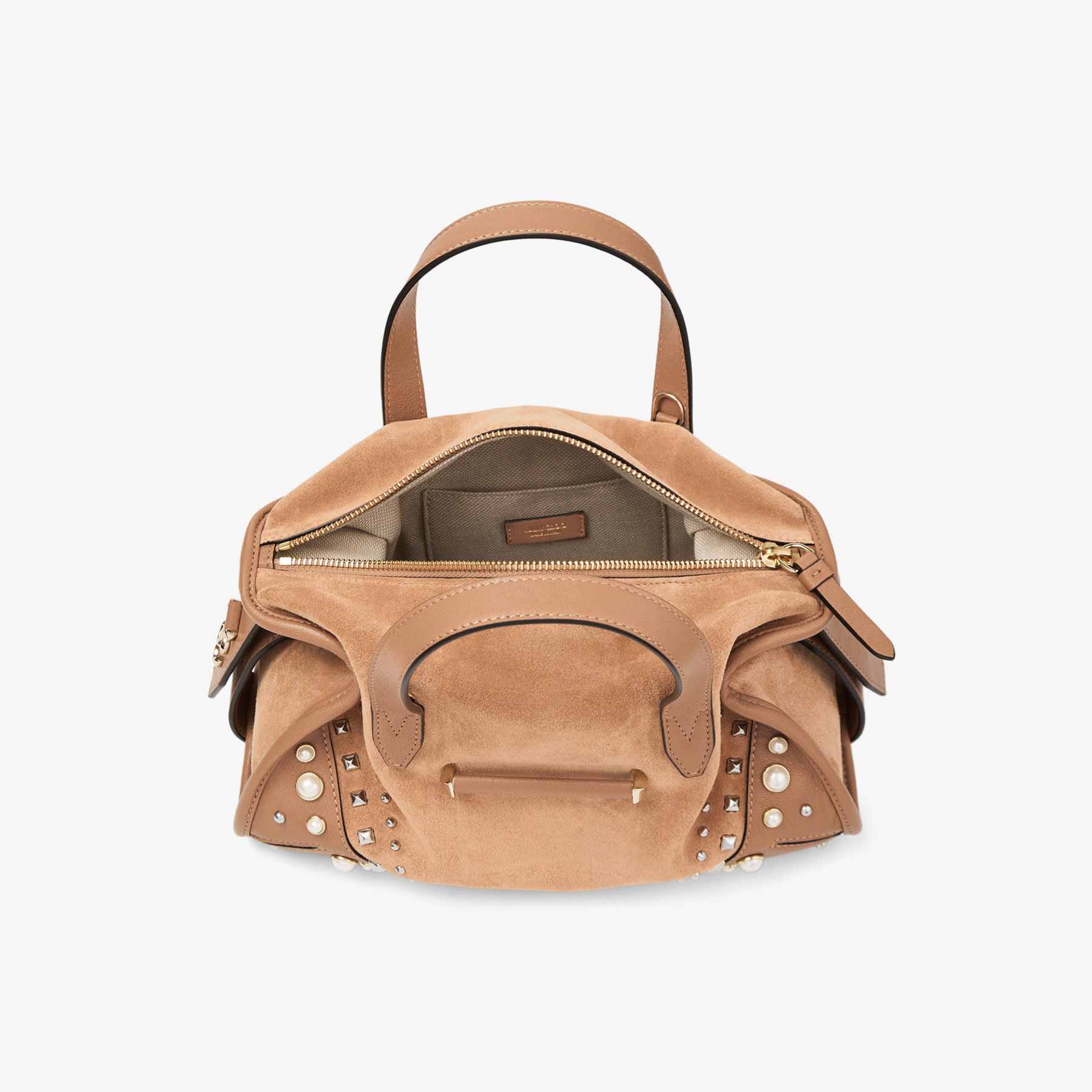 Bar Holdall Small | Toffee Suede Holdall Bag with Biker Leather