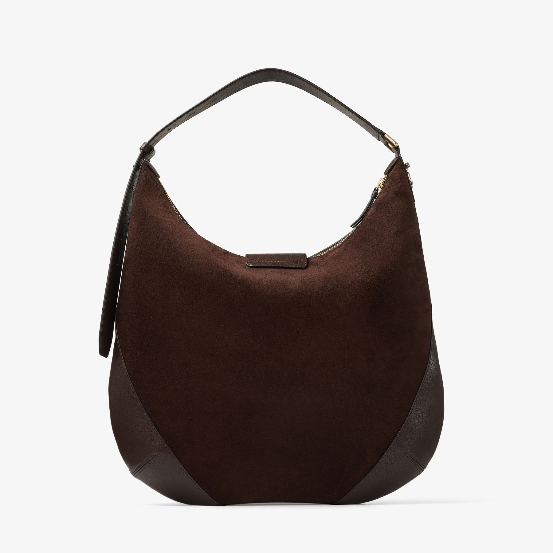 Bar Hobo M | Chocolate Suede Shoulder Bag with Leather Trims