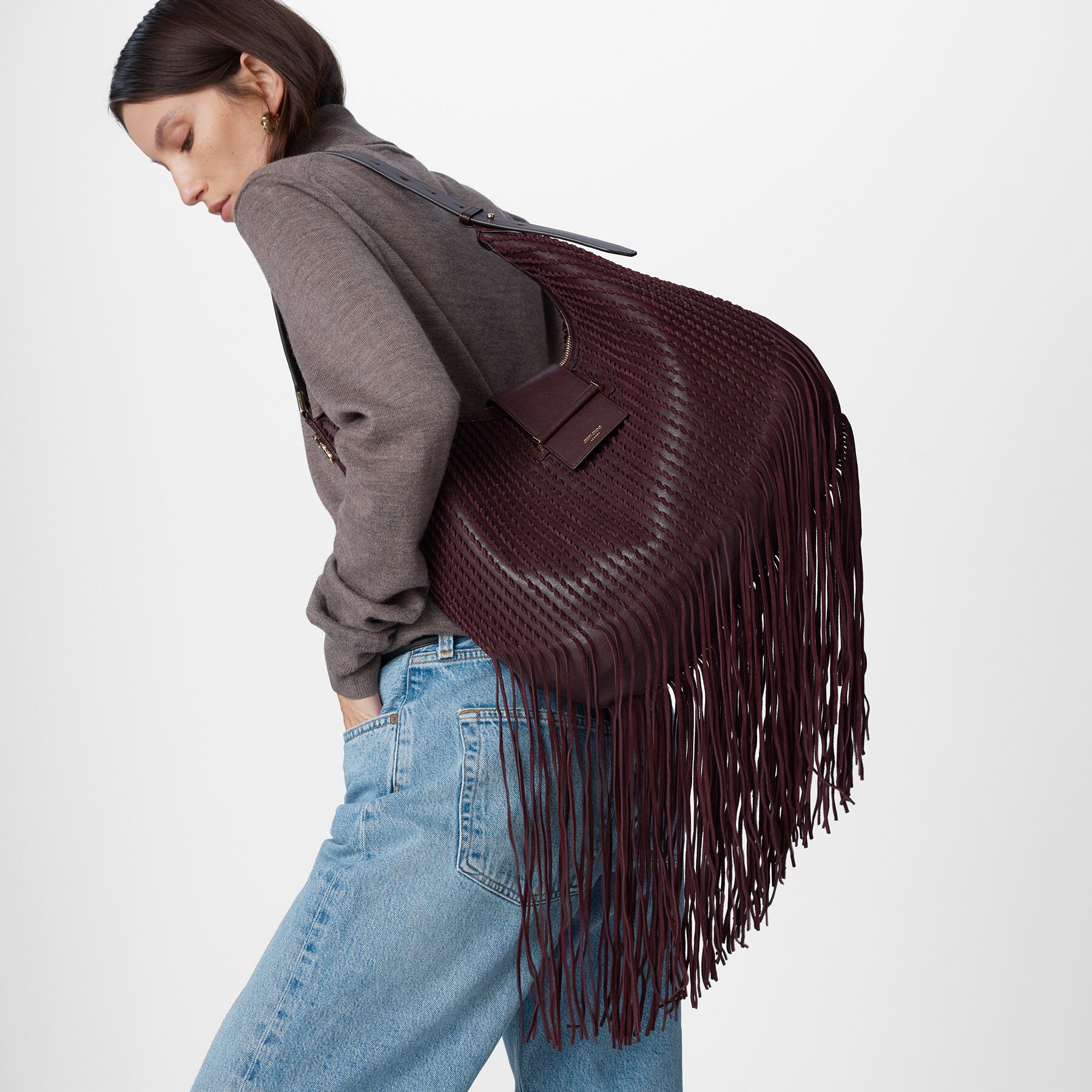 Bar Hobo Medium | Deep Merlot Biker Leather Shoulder Bag with