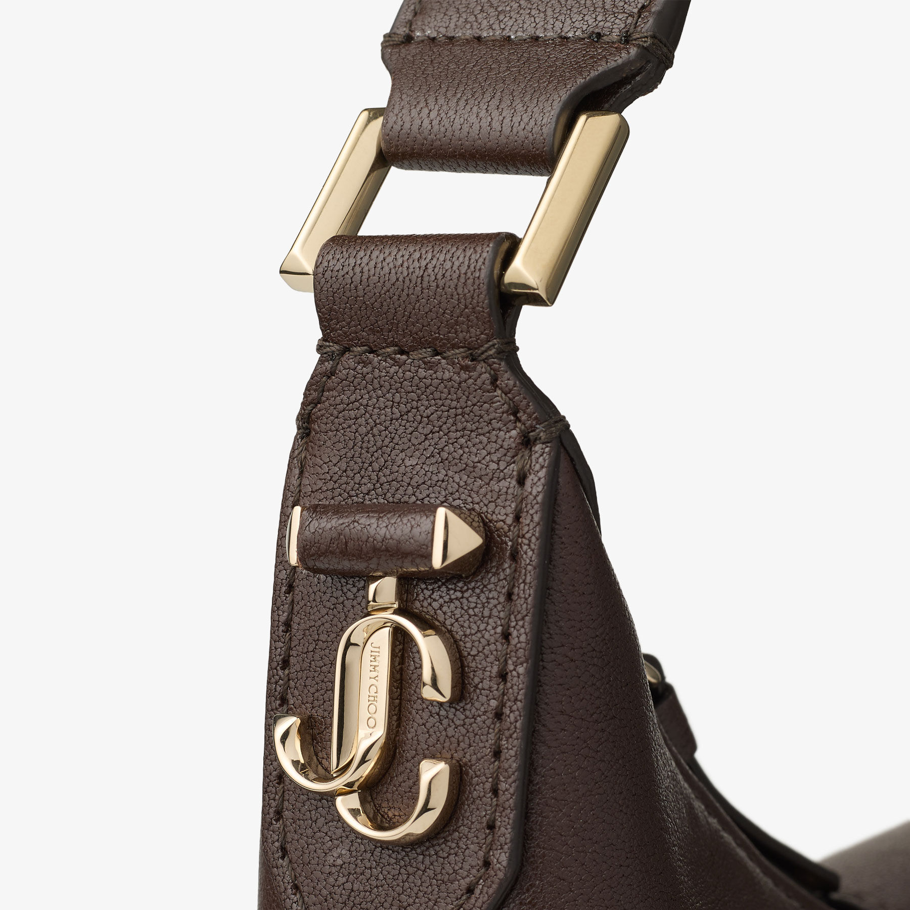 Bar Hobo S | Chocolate Biker Leather Shoulder Bag | JIMMY CHOO