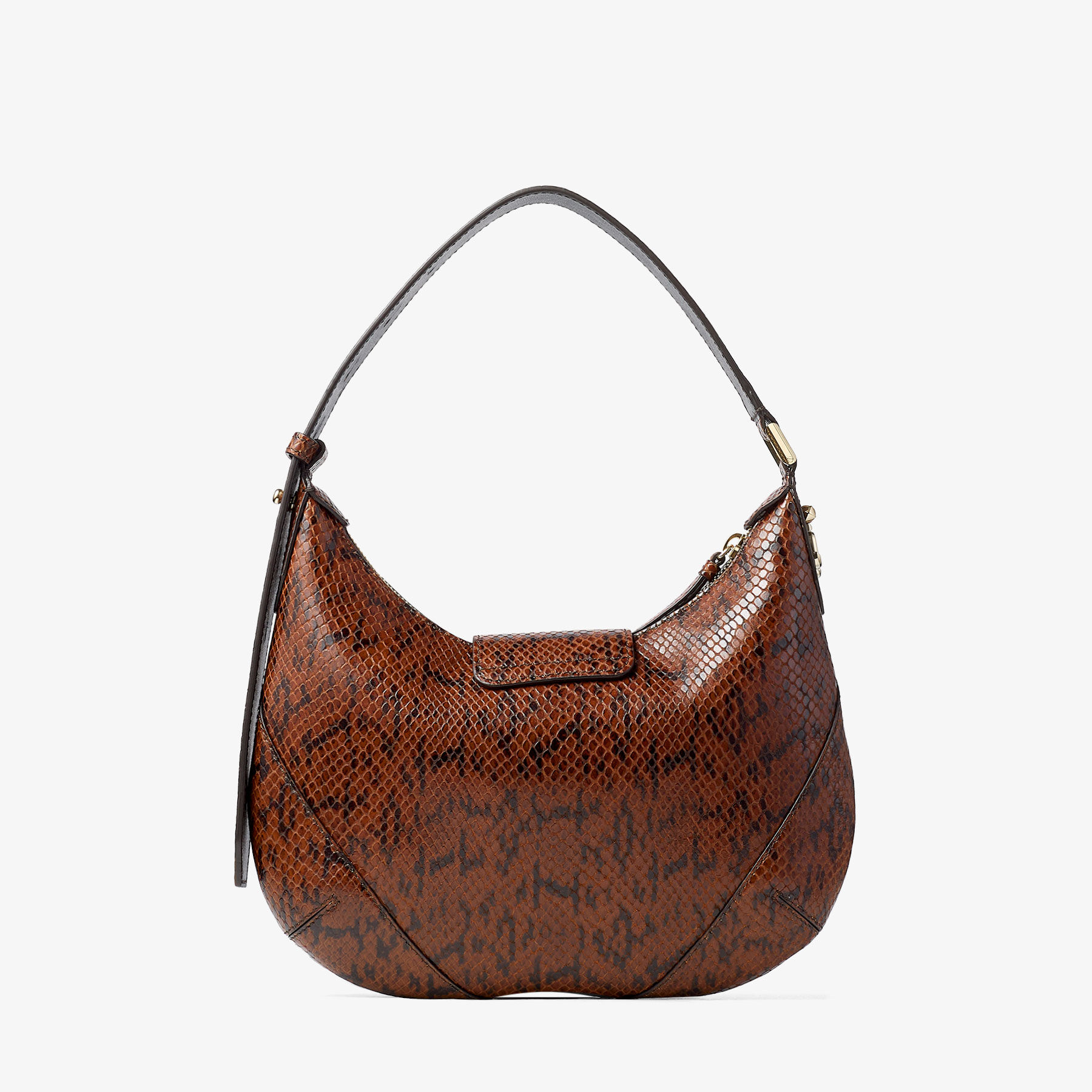 Bar Hobo S | Cognac Kigali Snake Printed Leather Shoulder Bag 