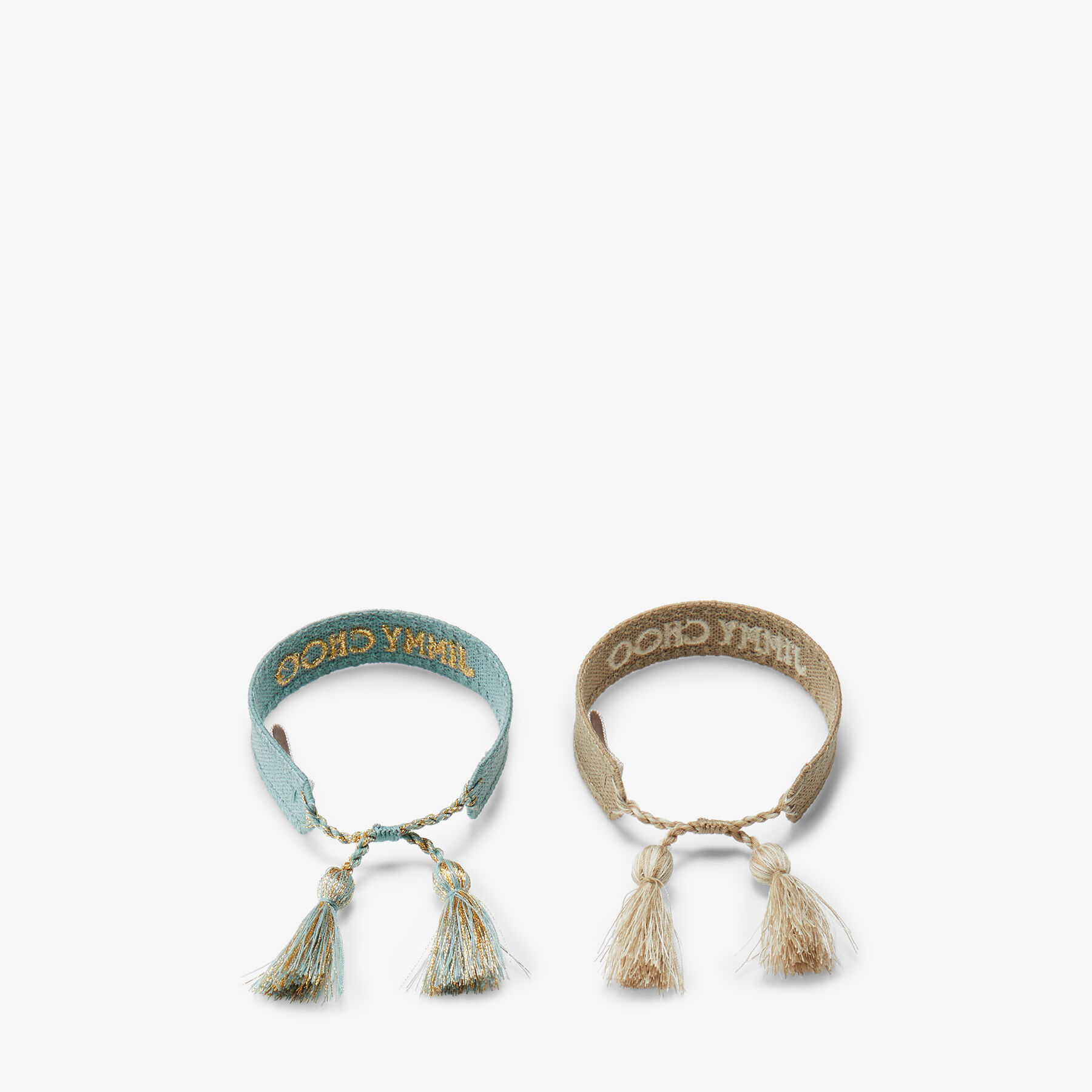 Natural and Smoky Blue Woven Fabric Bracelet Set | BEACH BRACELET