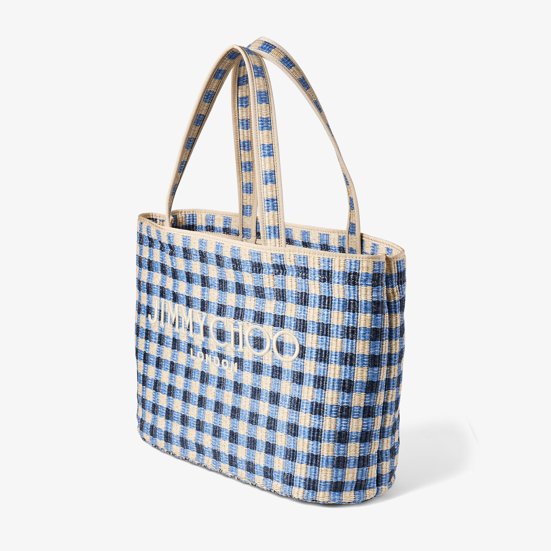 Beach Tote East-West | Marine Mix and Ecru Gingham Raffia Beach