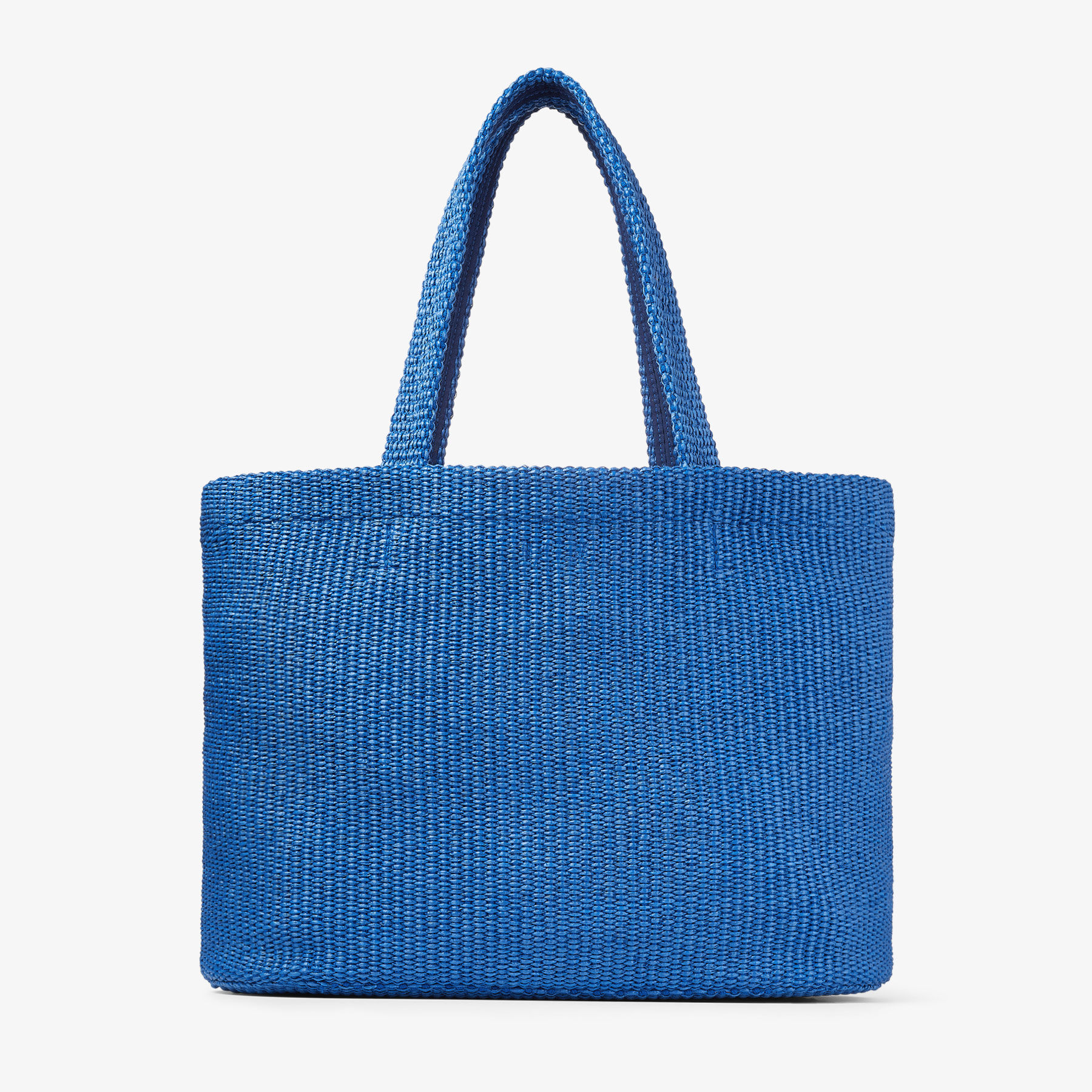【Jimmy Choo】BEACH TOTE E/W M◆0000095137TZI Smoky Blue Raffia Mini Tote Bag with Jimmy Choo Embroidery